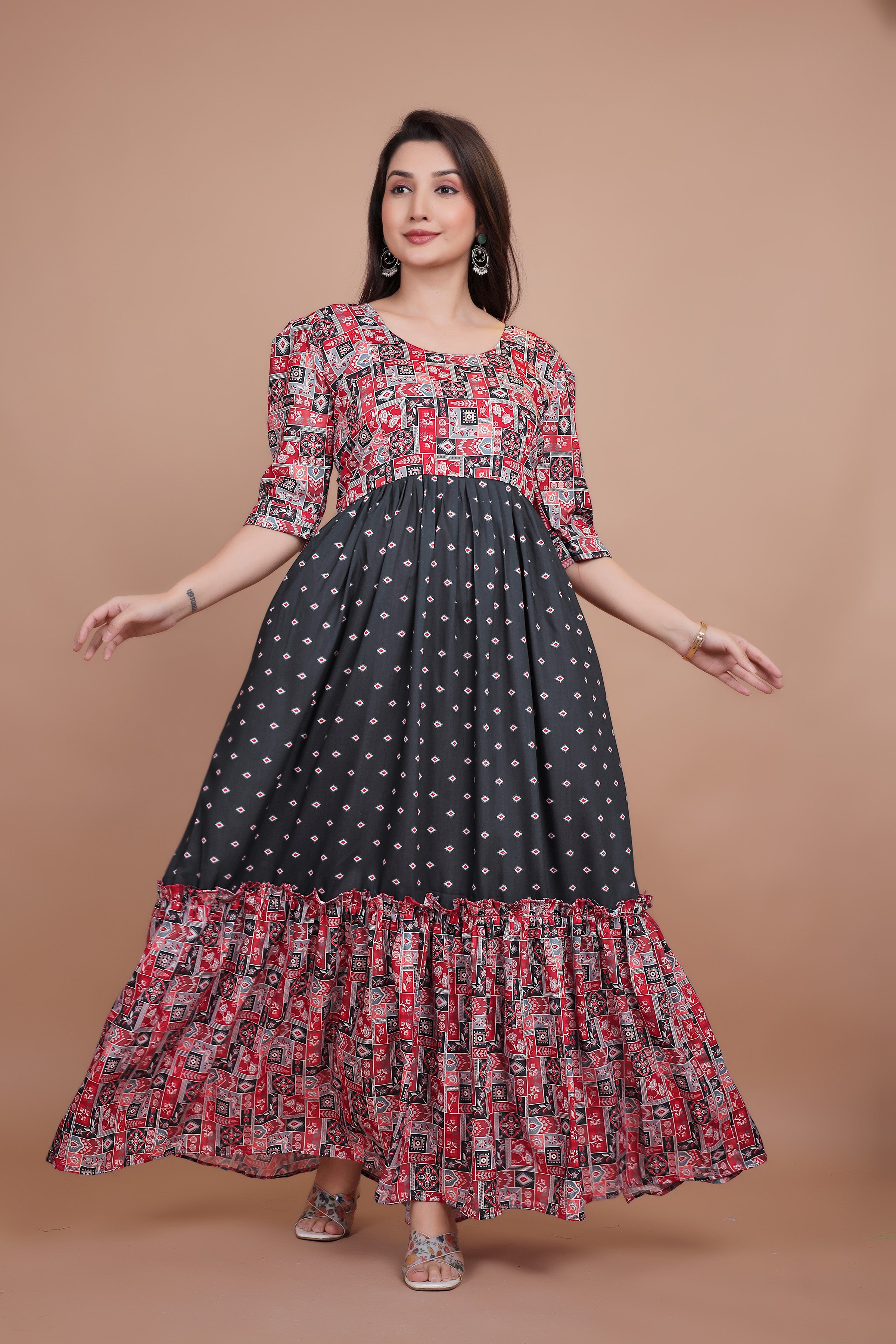 Premium Pure Muslin Designer Gown for Women – Ready to Wear | Elegant Long Flared Gown with Heavy Micro Cotton Lining