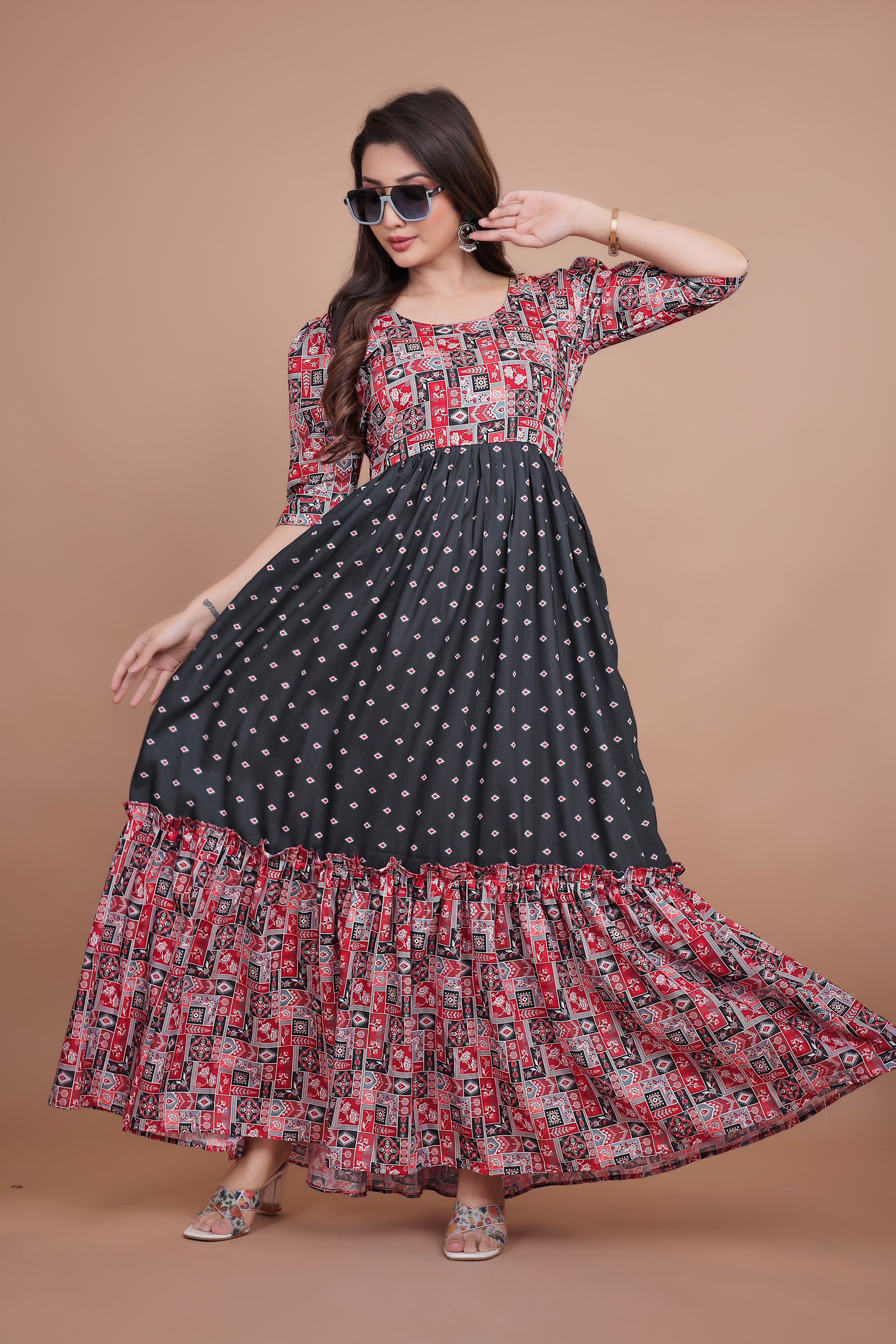 Premium Pure Muslin Designer Gown for Women – Ready to Wear | Elegant Long Flared Gown with Heavy Micro Cotton Lining