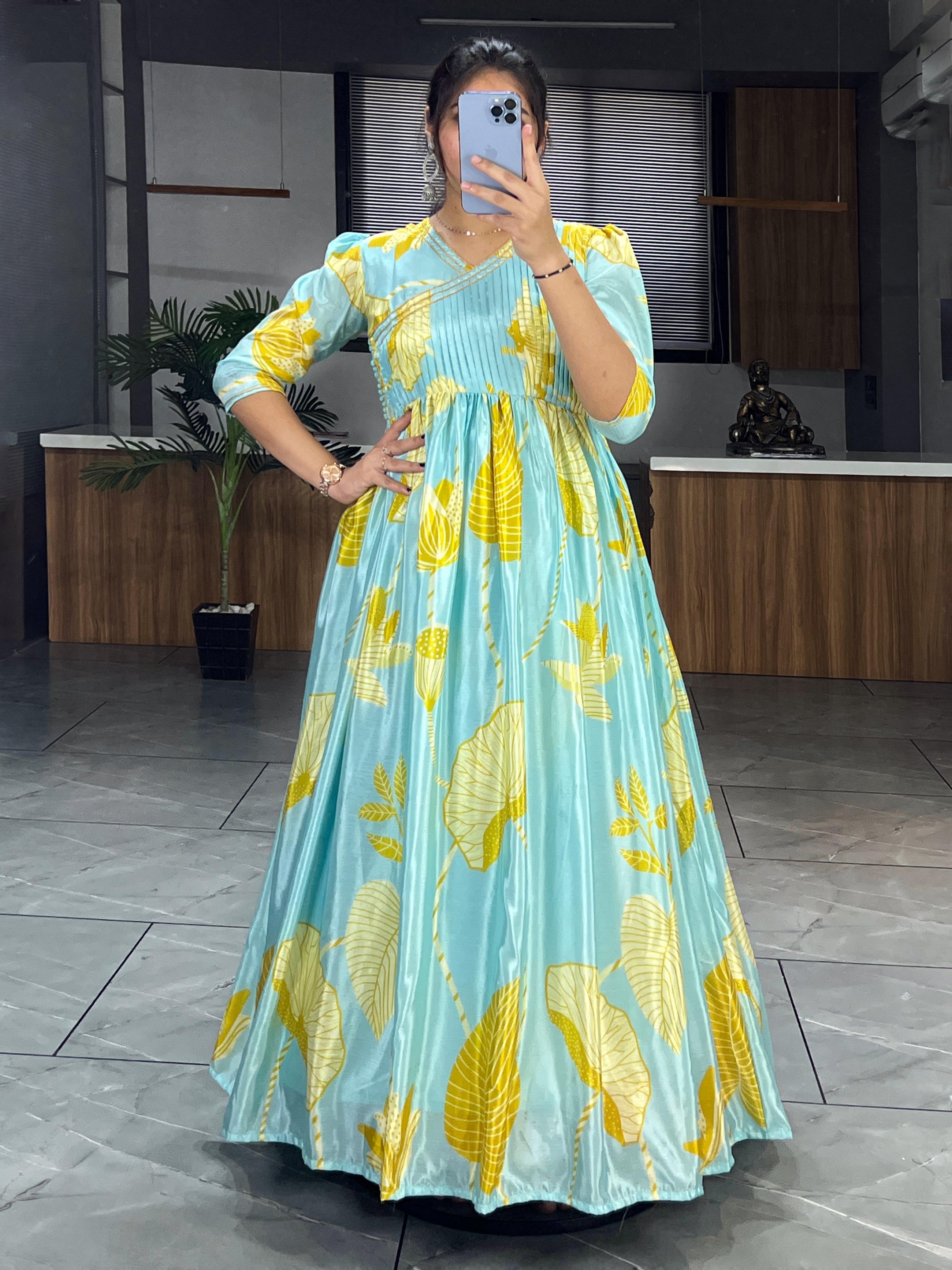 Printed Chinon Gown With Dupatta 💯✨