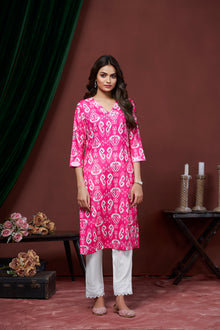 PURE PINK COTTON LILEN KURTI FOR WOMENS