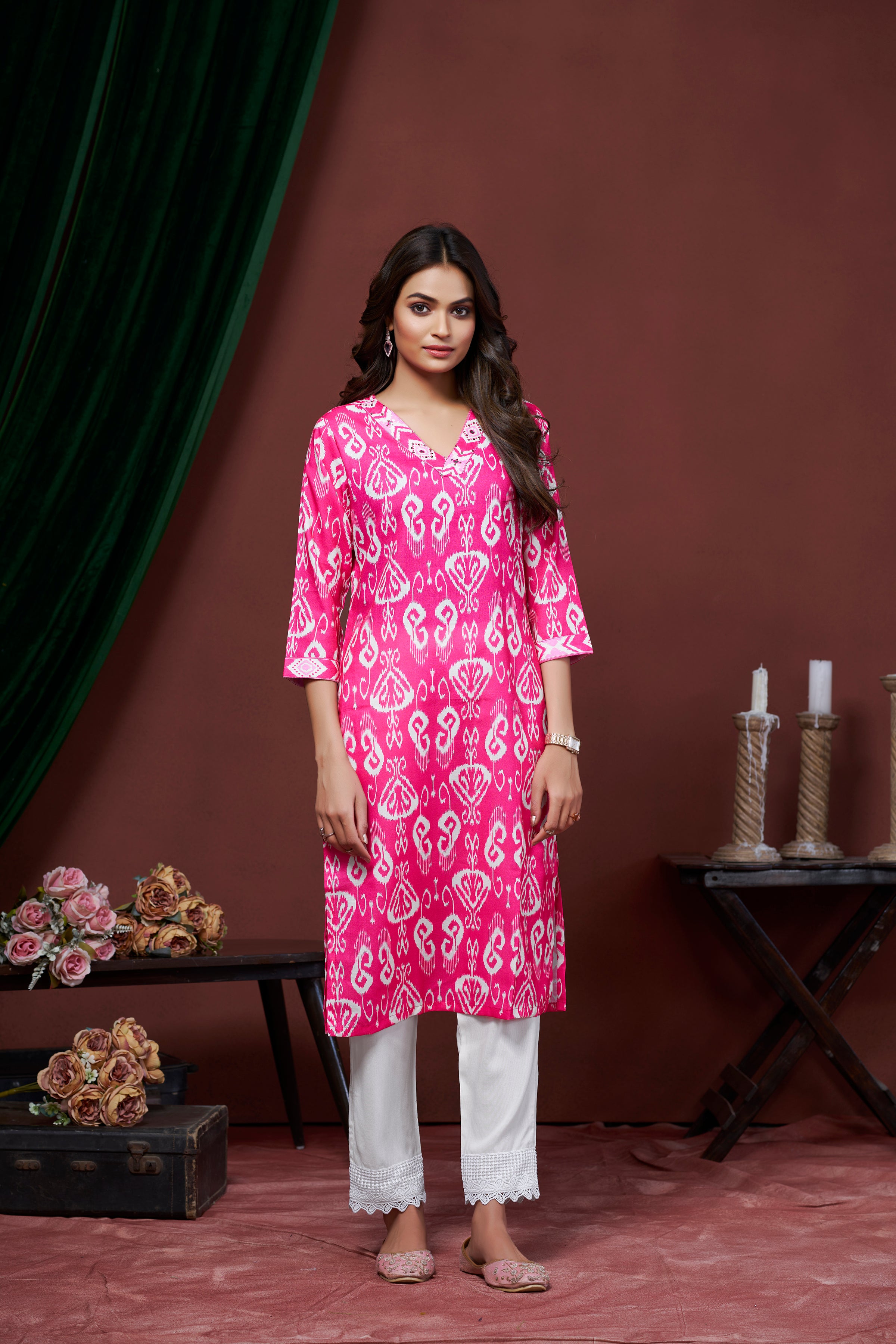 PURE PINK COTTON LILEN KURTI FOR WOMENS