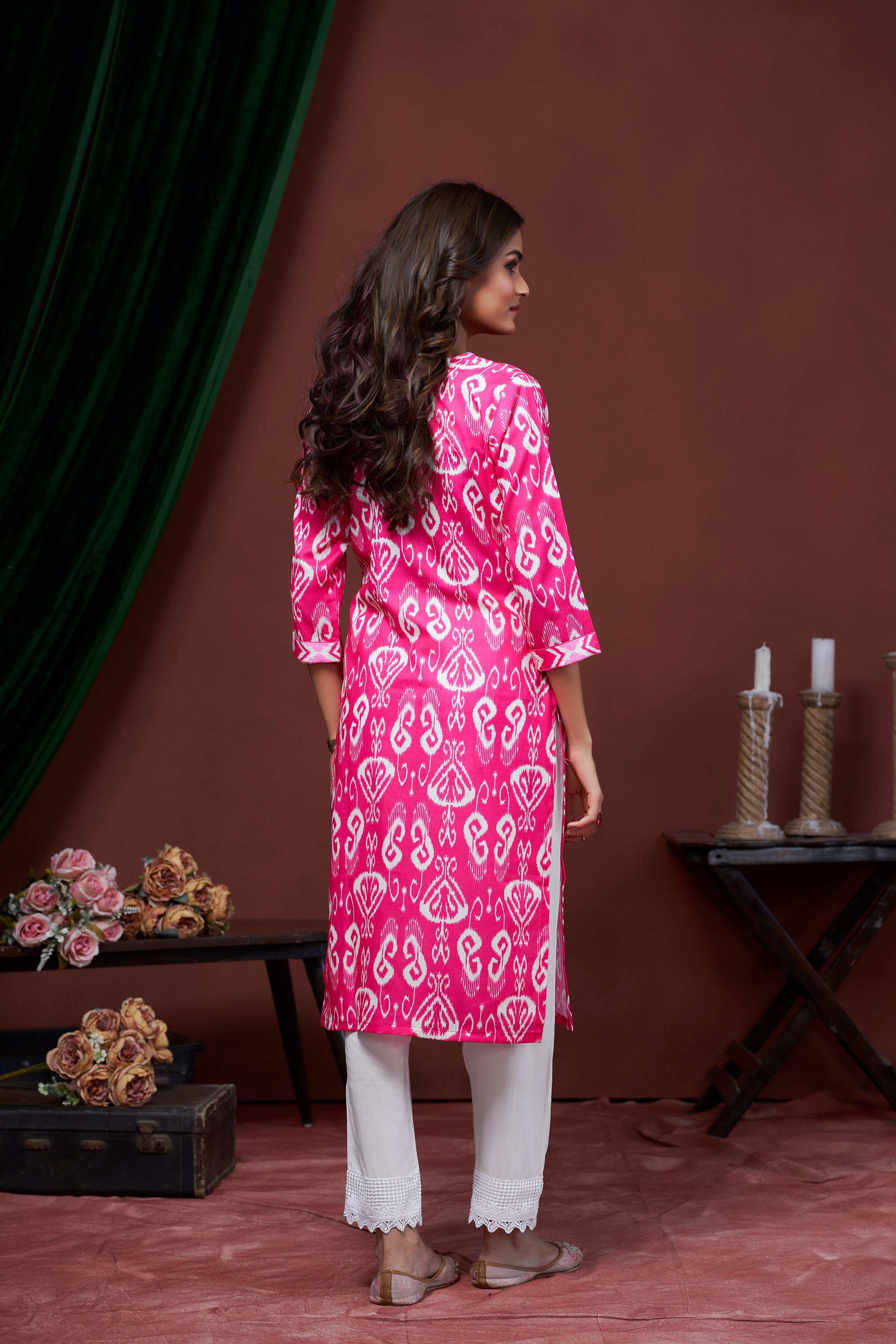 PURE PINK COTTON LILEN KURTI FOR WOMENS