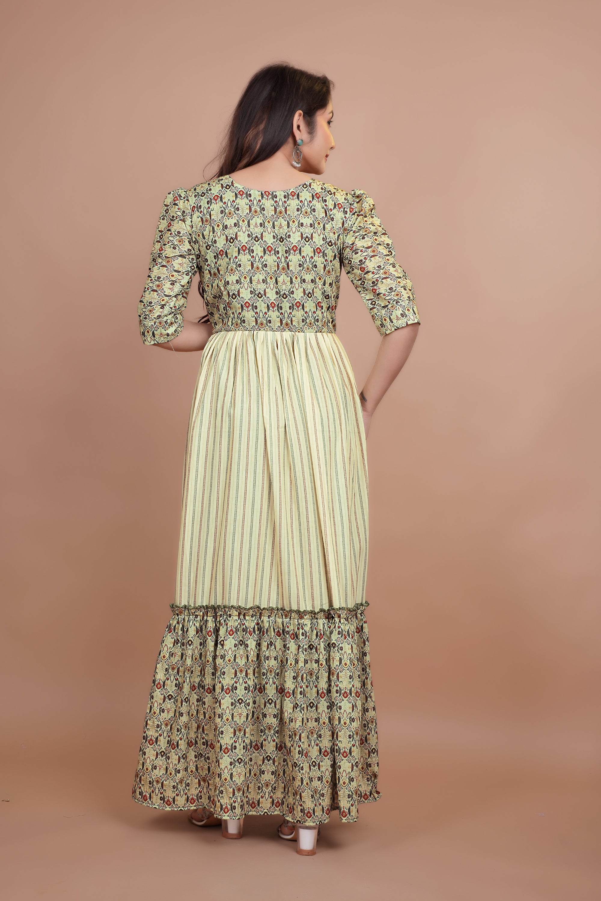 Amazing Green Designer Gown With Mix And Match Designing