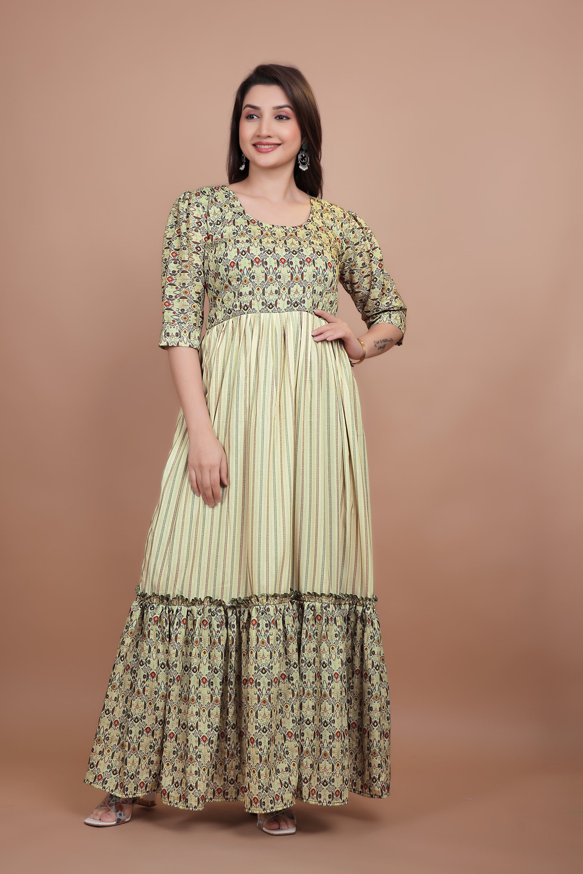 Amazing Green Designer Gown With Mix And Match Designing