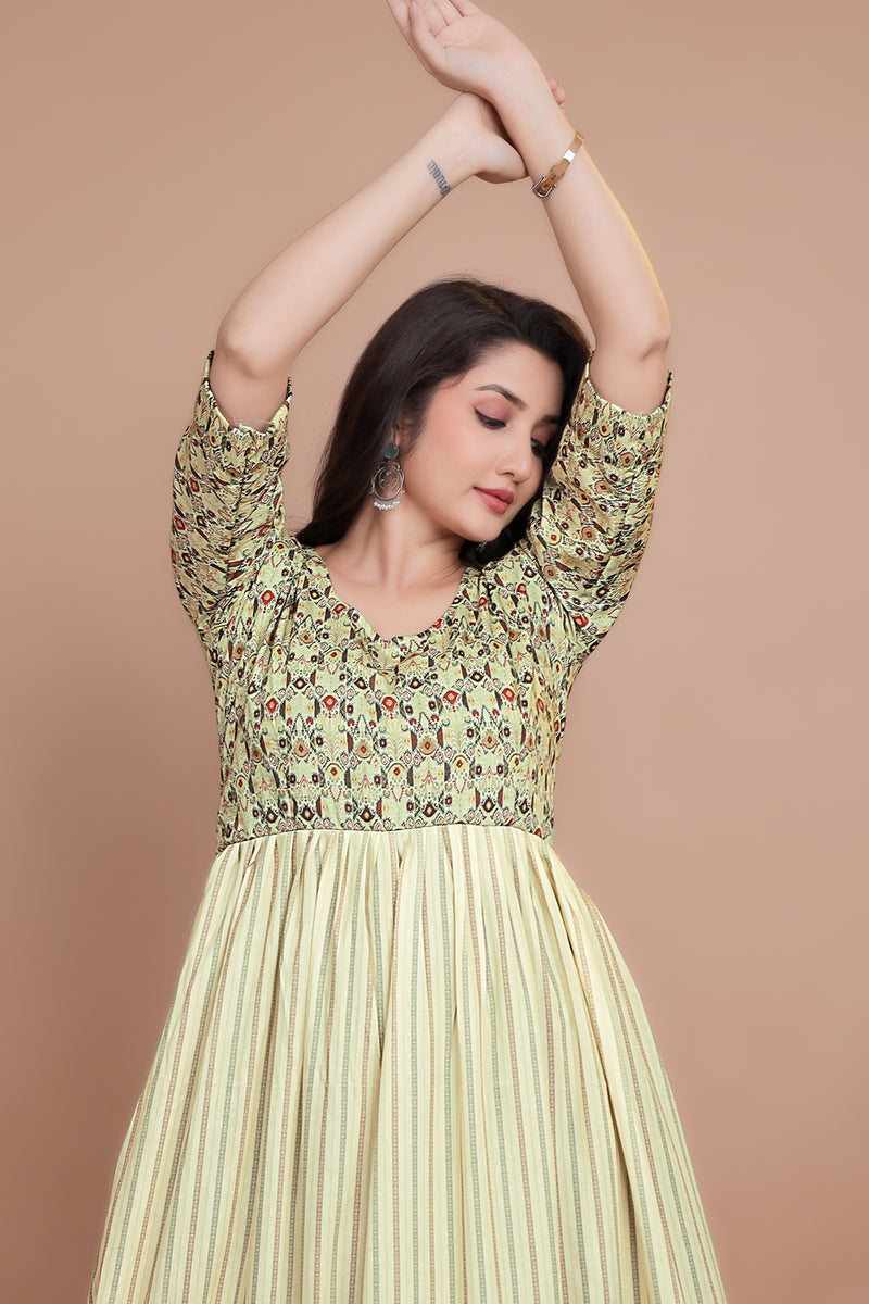 Amazing Green Designer Gown With Mix And Match Designing