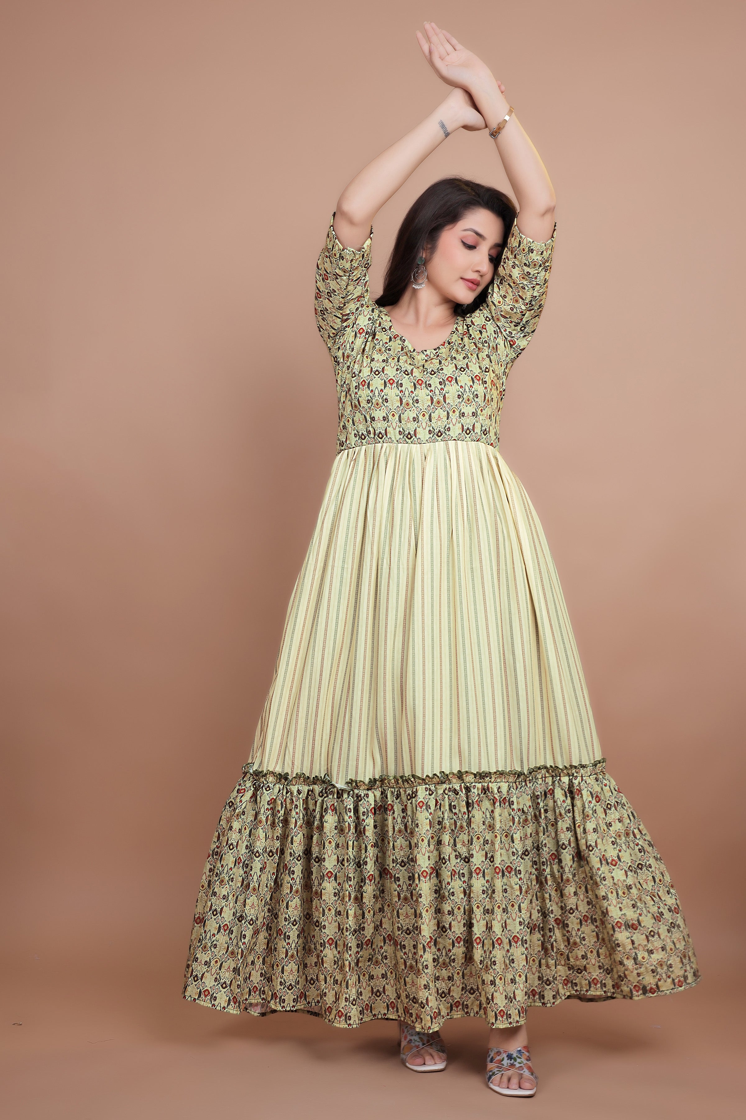 Amazing Green Designer Gown With Mix And Match Designing