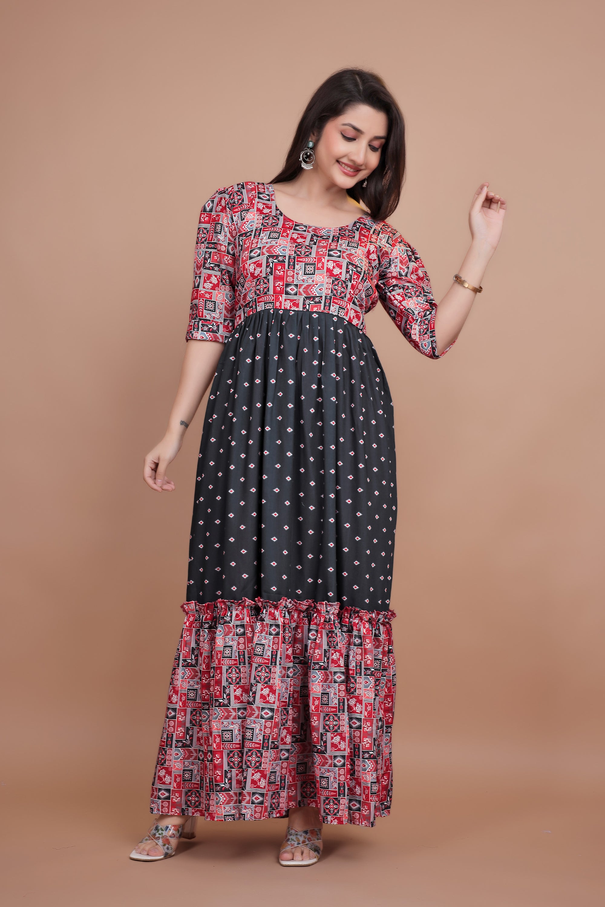 Premium Pure Muslin Designer Gown for Women – Ready to Wear | Elegant Long Flared Gown with Heavy Micro Cotton Lining