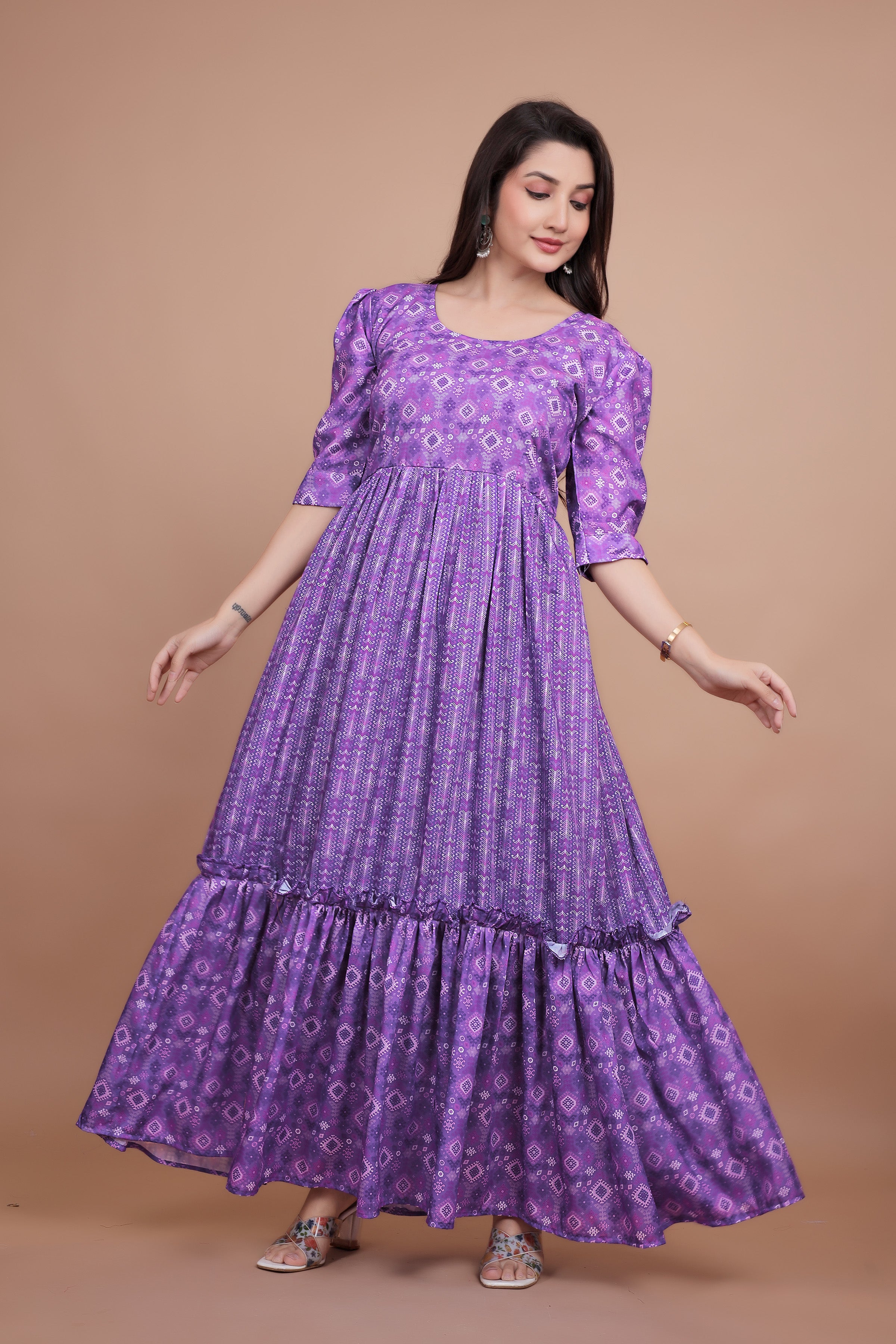 Premium Pure Muslin Designer Gown for Women – Ready to Wear | Elegant Long Flared Gown with Heavy Micro Cotton Lining