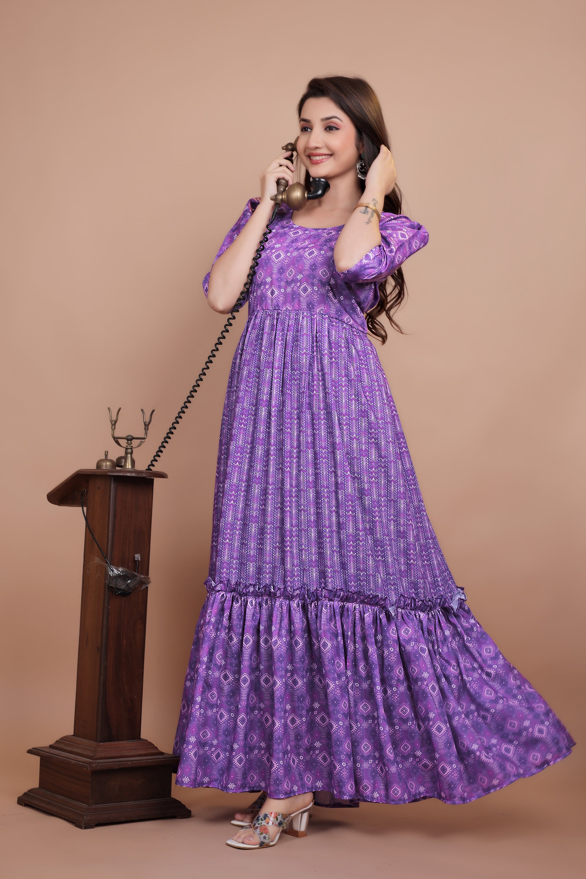 Premium Pure Muslin Designer Gown for Women – Ready to Wear | Elegant Long Flared Gown with Heavy Micro Cotton Lining