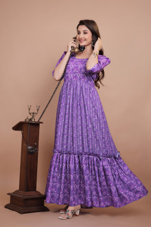 Premium Pure Muslin Designer Gown for Women – Ready to Wear | Elegant Long Flared Gown with Heavy Micro Cotton Lining