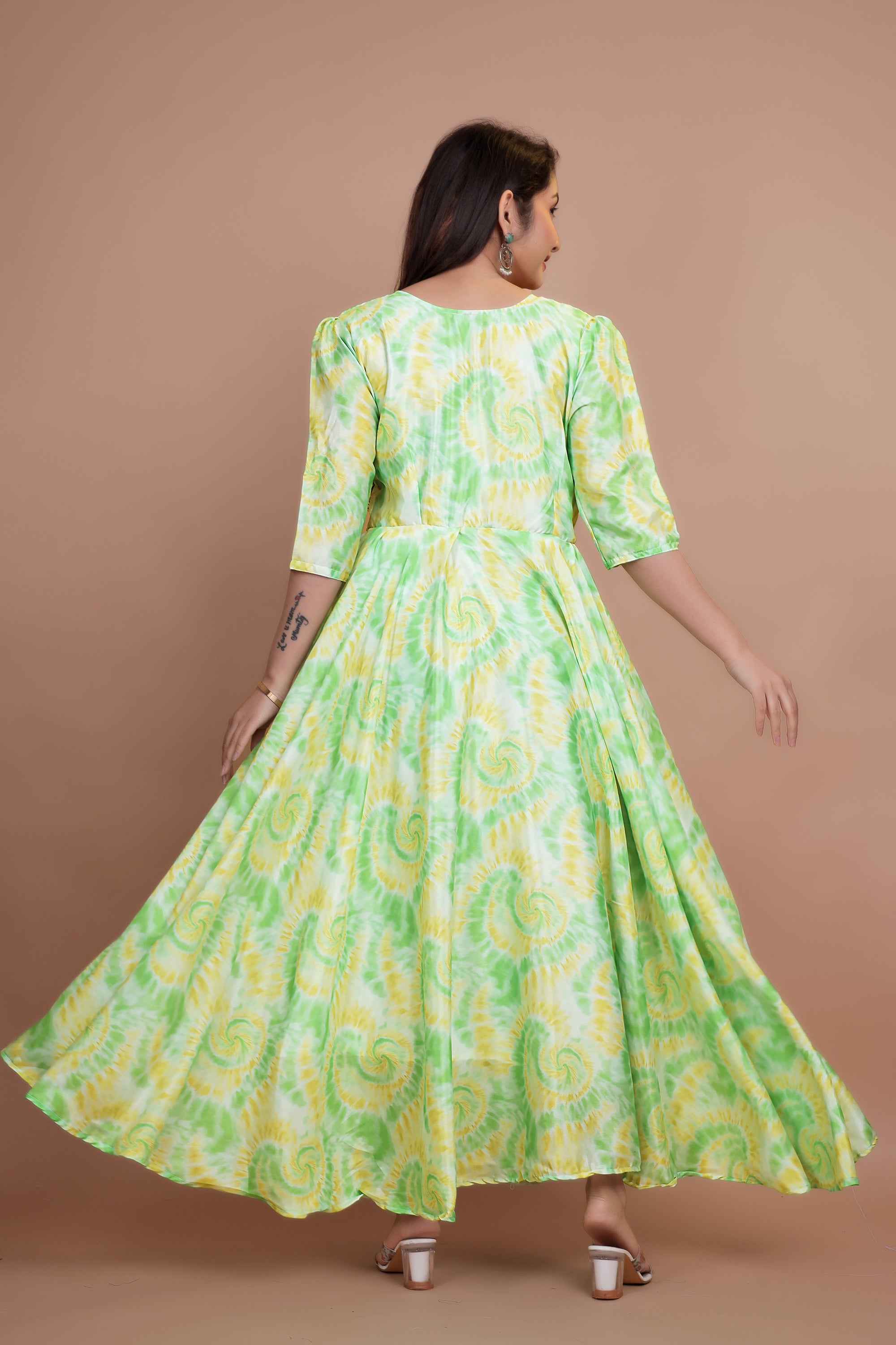 Designer Pure Chinnon Gown With Tie-Die Designing