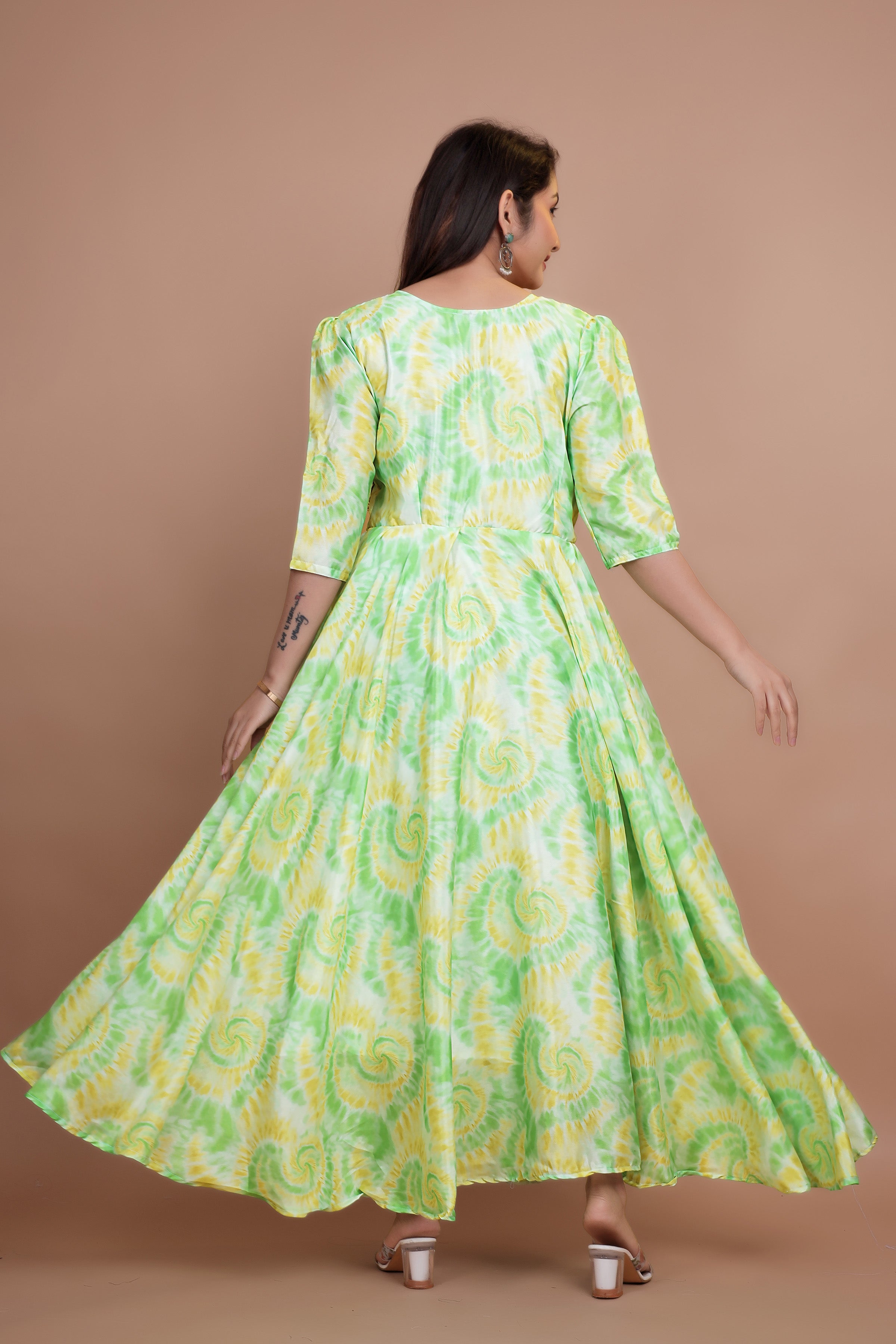 Designer Pure Chinnon Gown With Tie-Die Designing