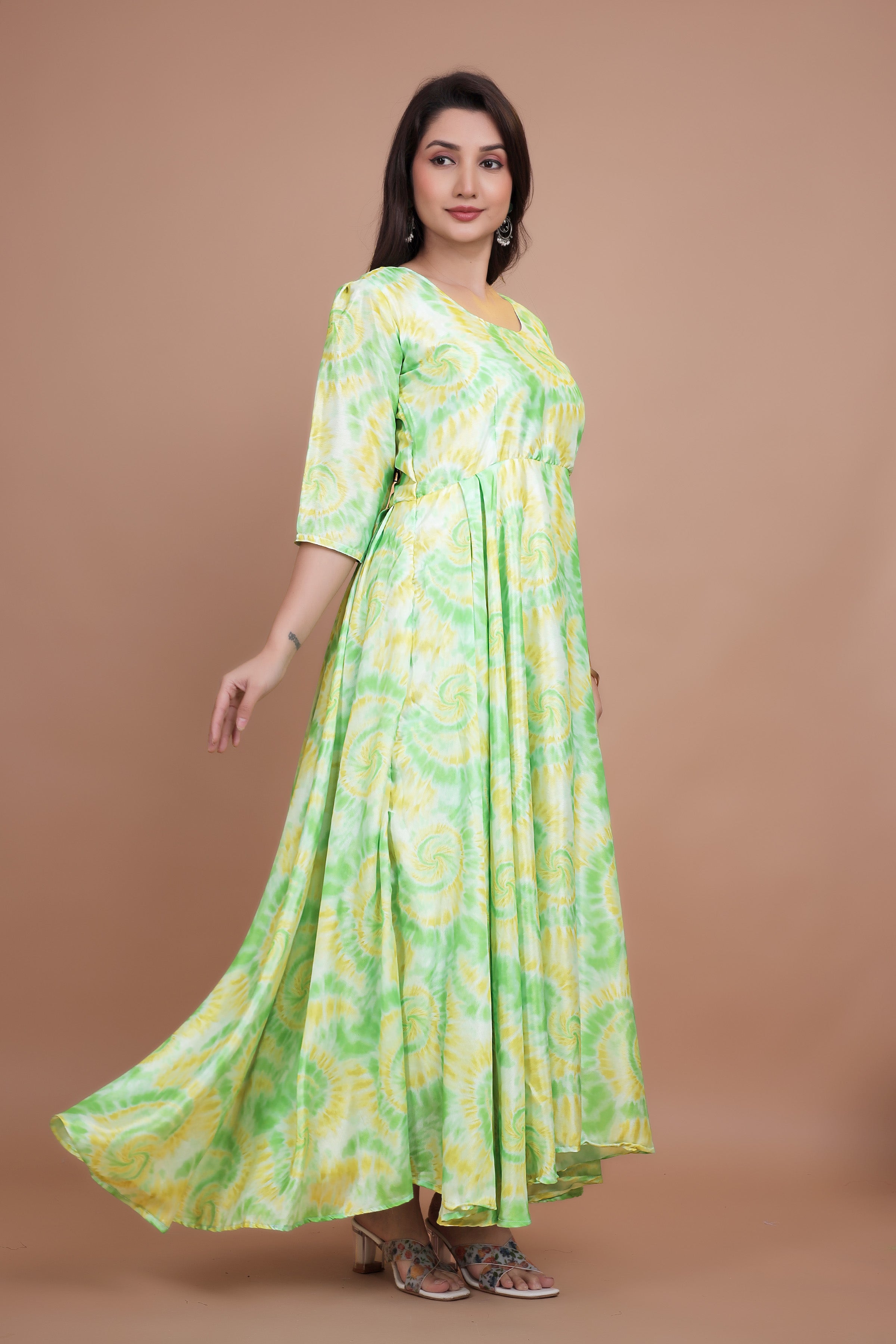 Designer Pure Chinnon Gown With Tie-Die Designing