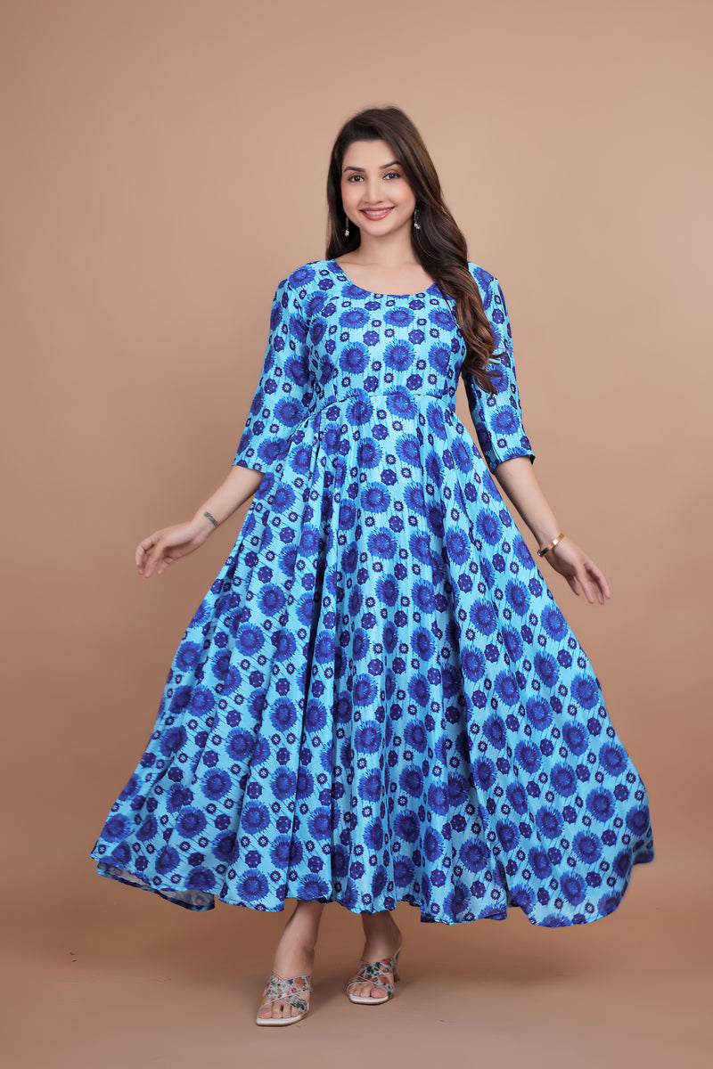 Beautiful Blue Designer Gown With Tie-Die Designing