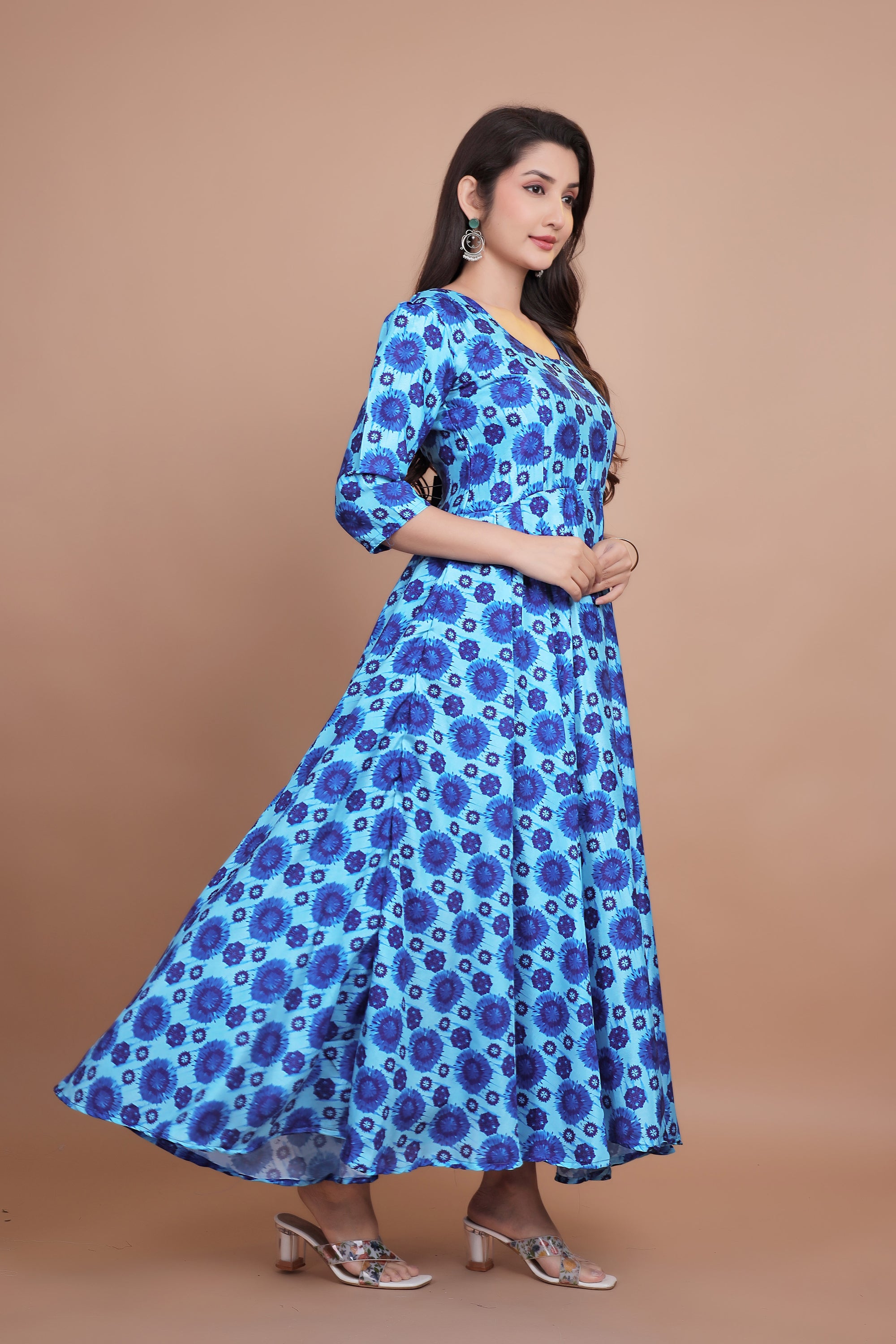 Beautiful Blue Designer Gown With Tie-Die Designing