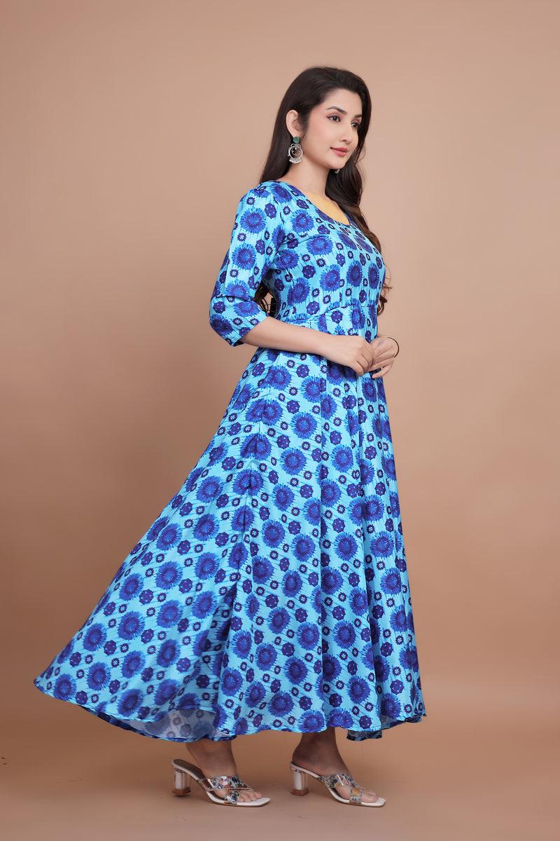 Beautiful Blue Designer Gown With Tie-Die Designing