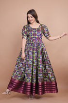 Red Pure Dolla Silk Designer Gown for Women – Zari Woven Border | 5 Meter Flair | Fully Stitched & Ready to Wear