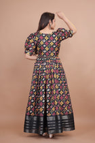 Black Pure Dolla Silk Designer Gown for Women – Zari Woven Border | 5 Meter Flair | Fully Stitched & Ready to Wear