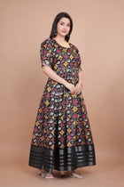 Black Pure Dolla Silk Designer Gown for Women – Zari Woven Border | 5 Meter Flair | Fully Stitched & Ready to Wear