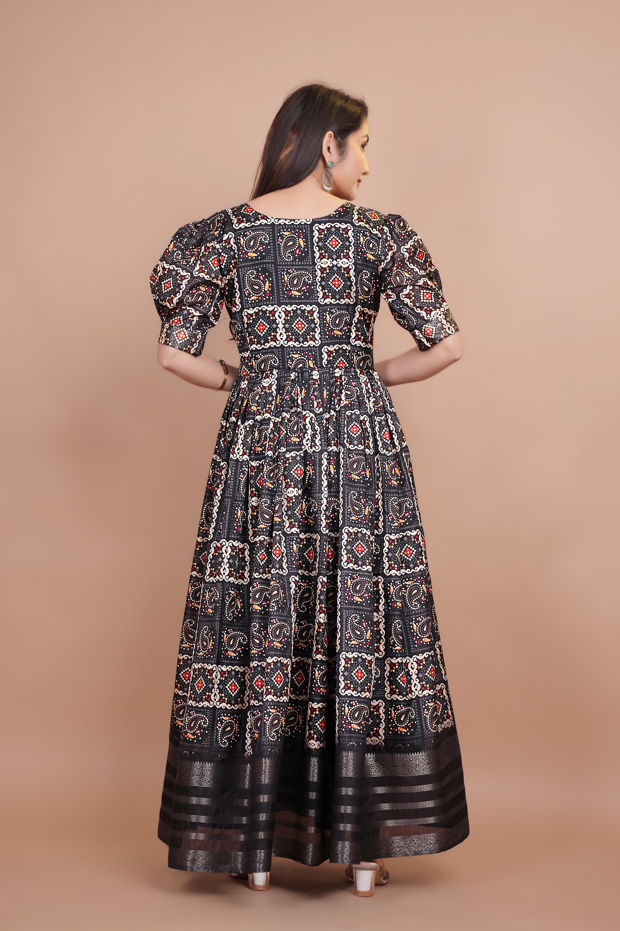 Excellent Designer Dolla Silk Gown With Azrakh Designing