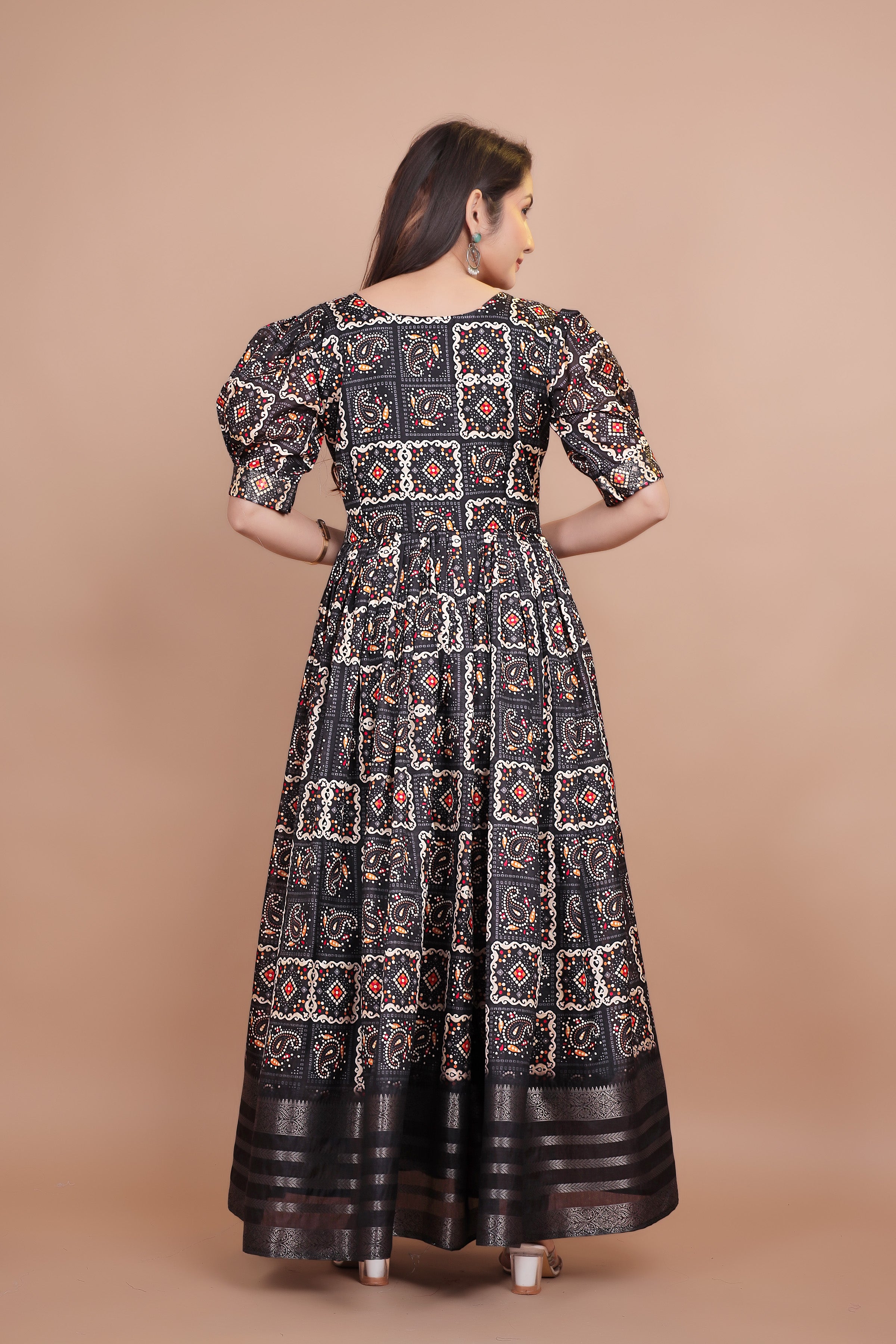 Excellent Designer Dolla Silk Gown With Azrakh Designing