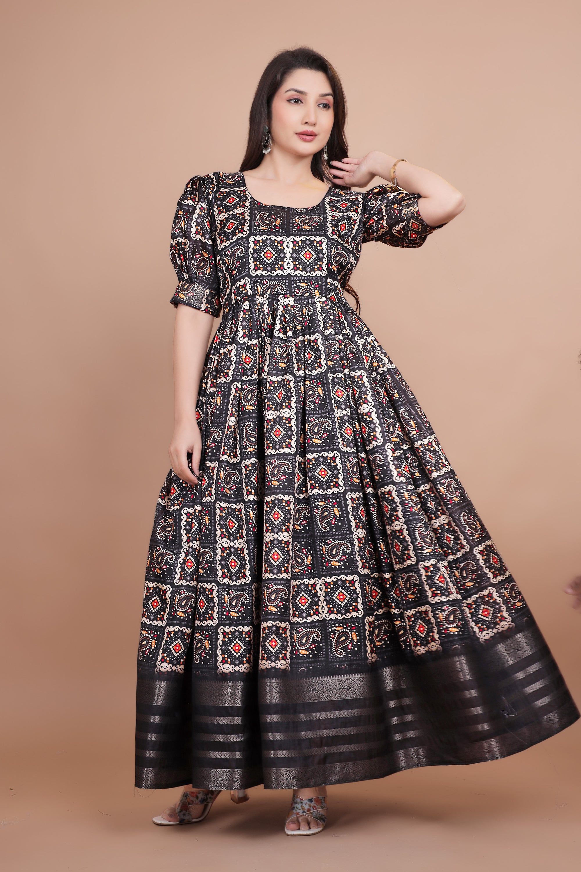 Excellent Designer Dolla Silk Gown With Azrakh Designing