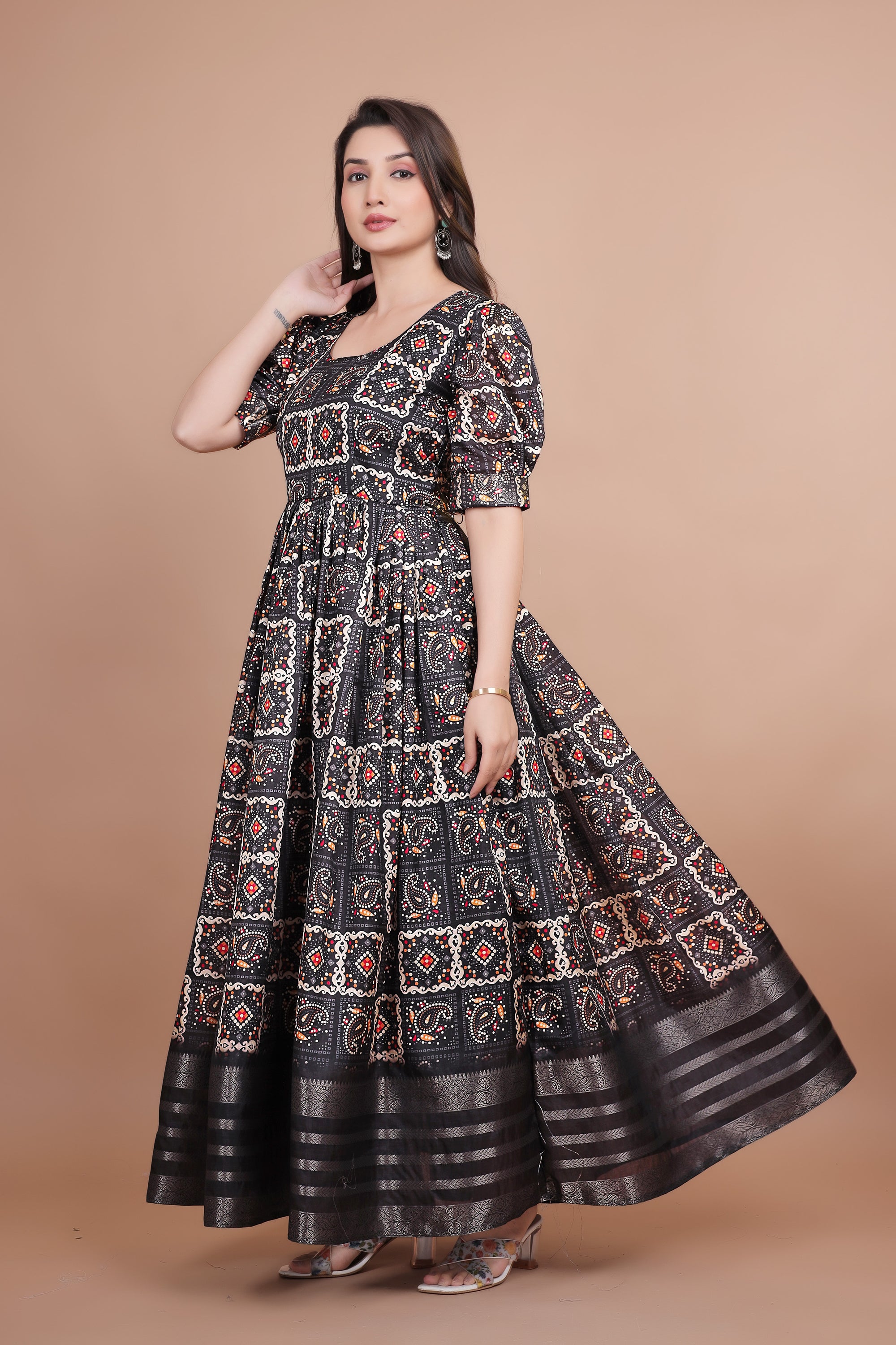 Excellent Designer Dolla Silk Gown With Azrakh Designing