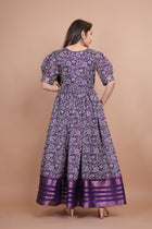 Purple Pure Dolla Silk Designer Gown for Women – Zari Woven Border | 5 Meter Flair | Fully Stitched & Ready to Wear
