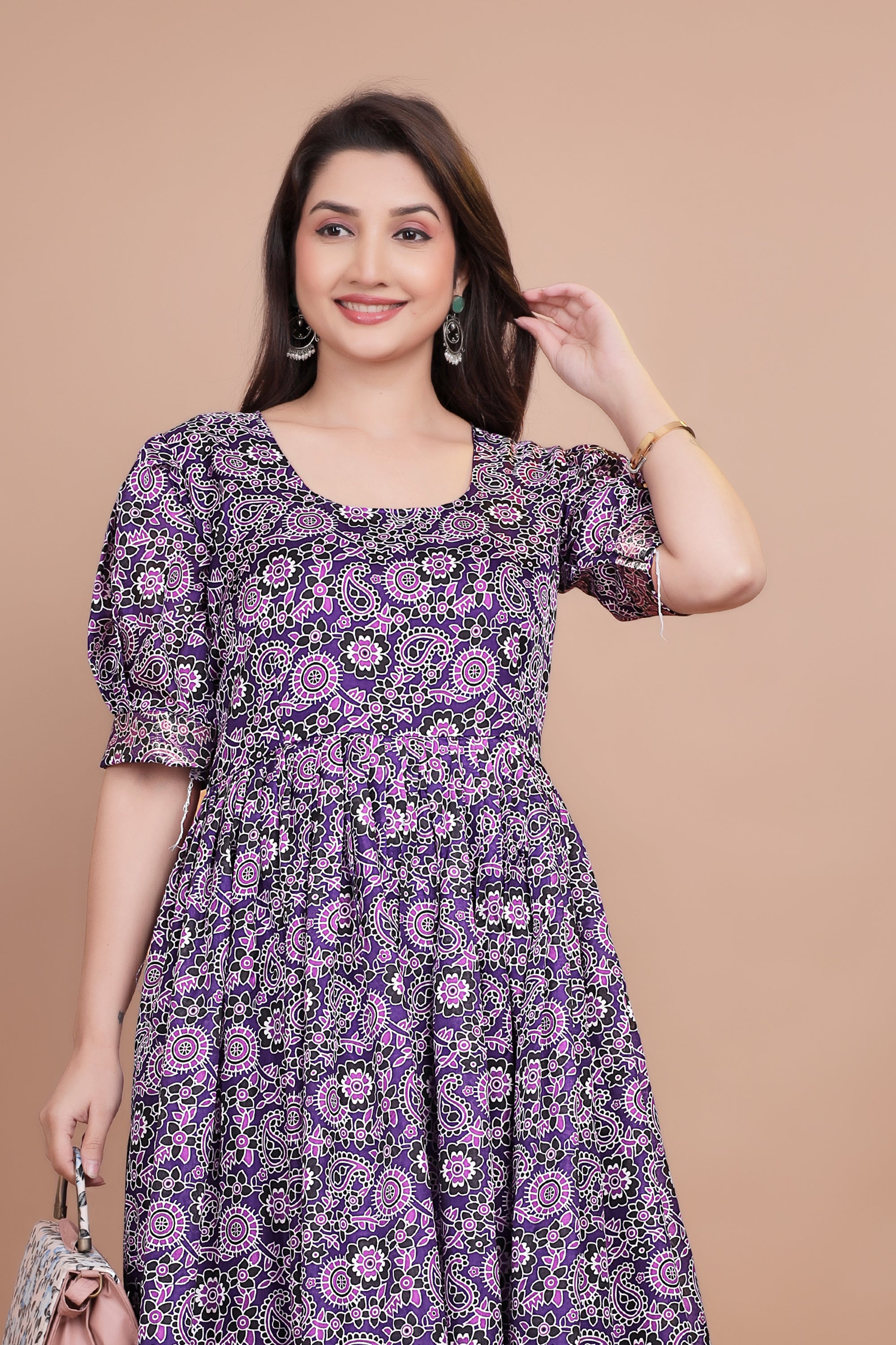 Purple Pure Dolla Silk Designer Gown for Women – Zari Woven Border | 5 Meter Flair | Fully Stitched & Ready to Wear