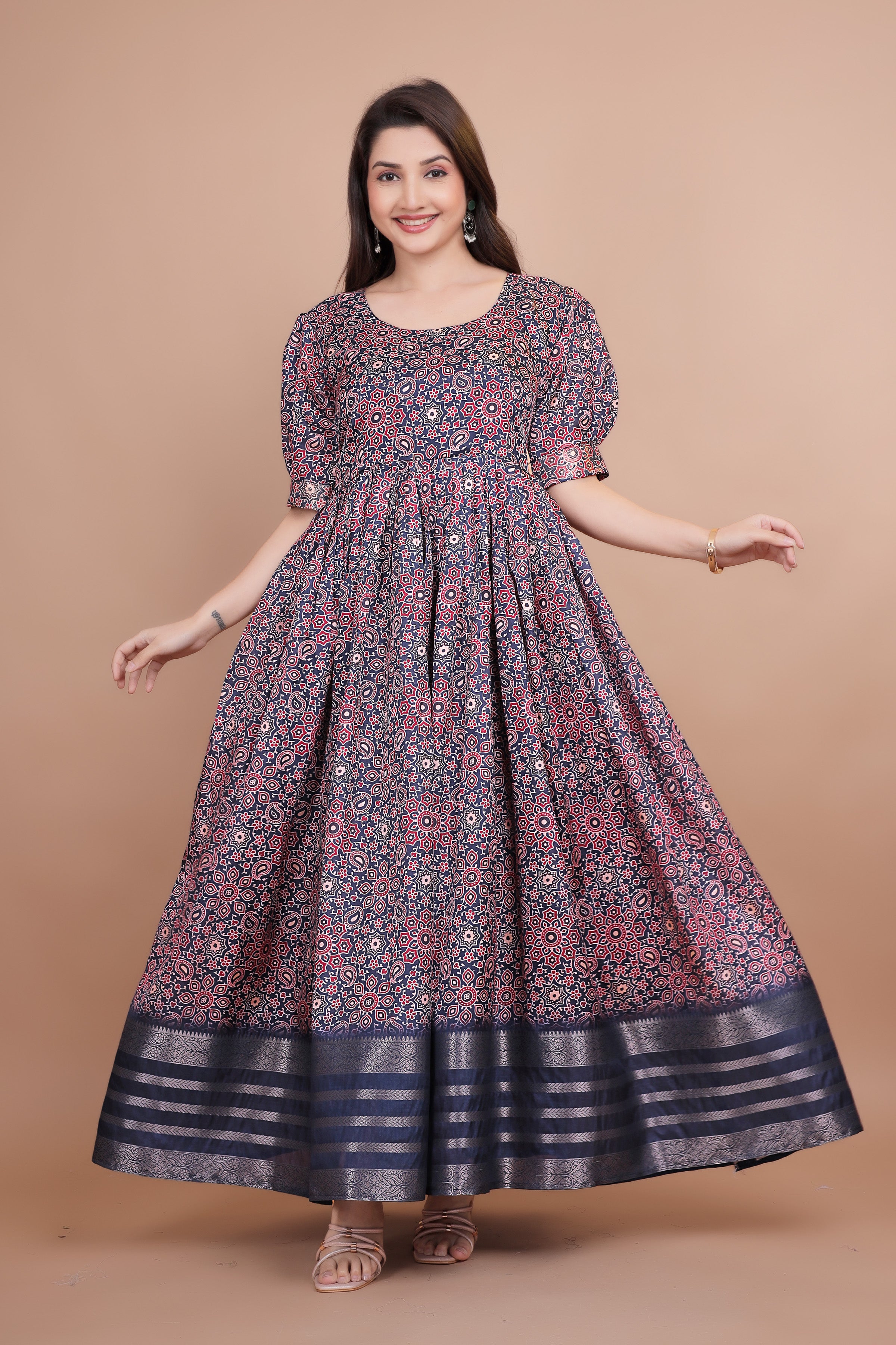 Amazing Designer Gown With Wooven Border