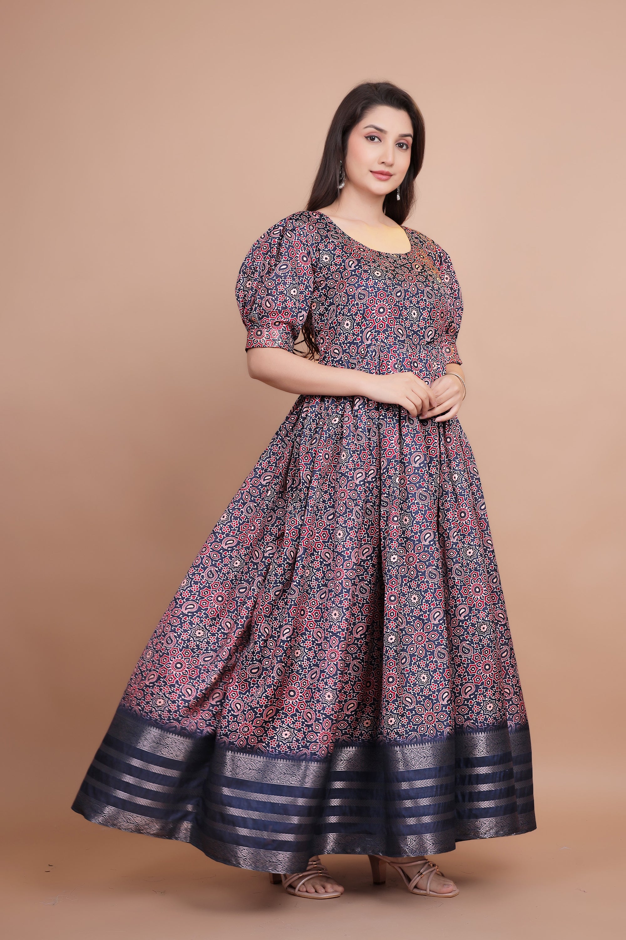 Amazing Designer Gown With Wooven Border