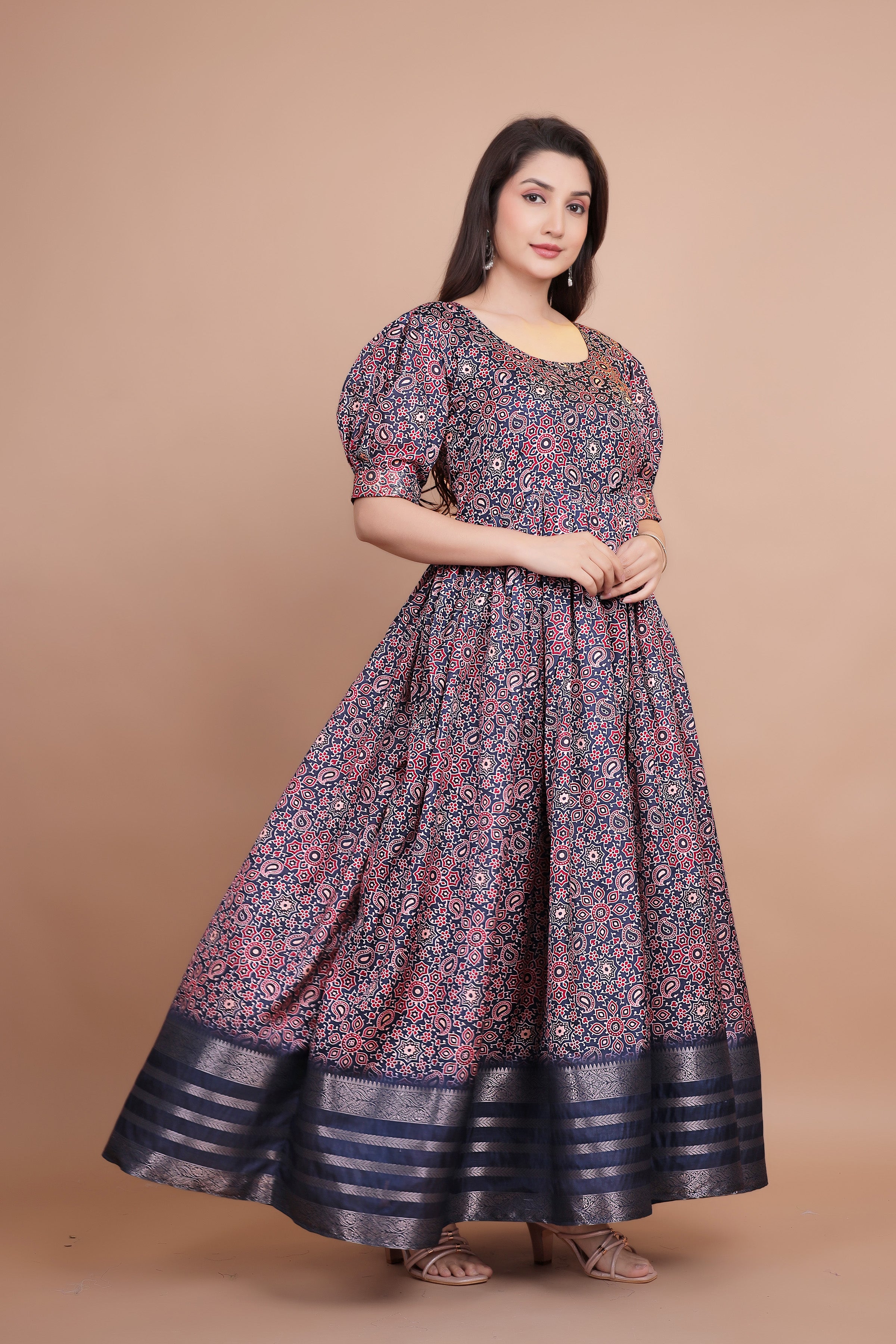 Amazing Designer Gown With Wooven Border