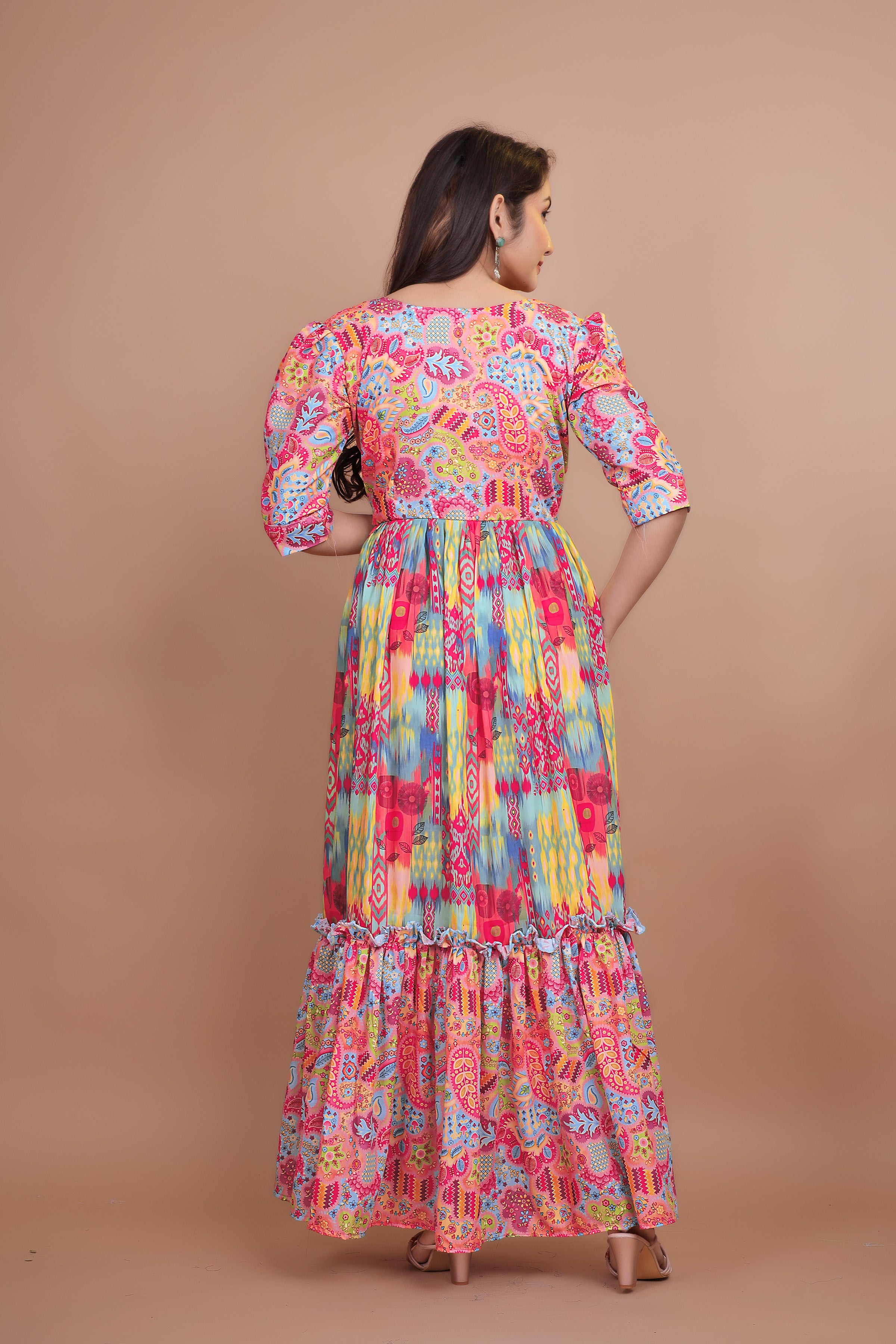 Excellent Pink Designer Gown WIth Pure Muslin Fabric