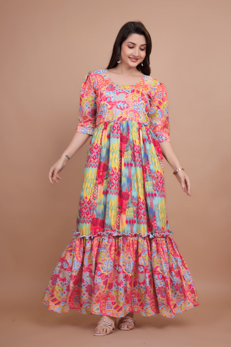 Excellent Pink Designer Gown WIth Pure Muslin Fabric