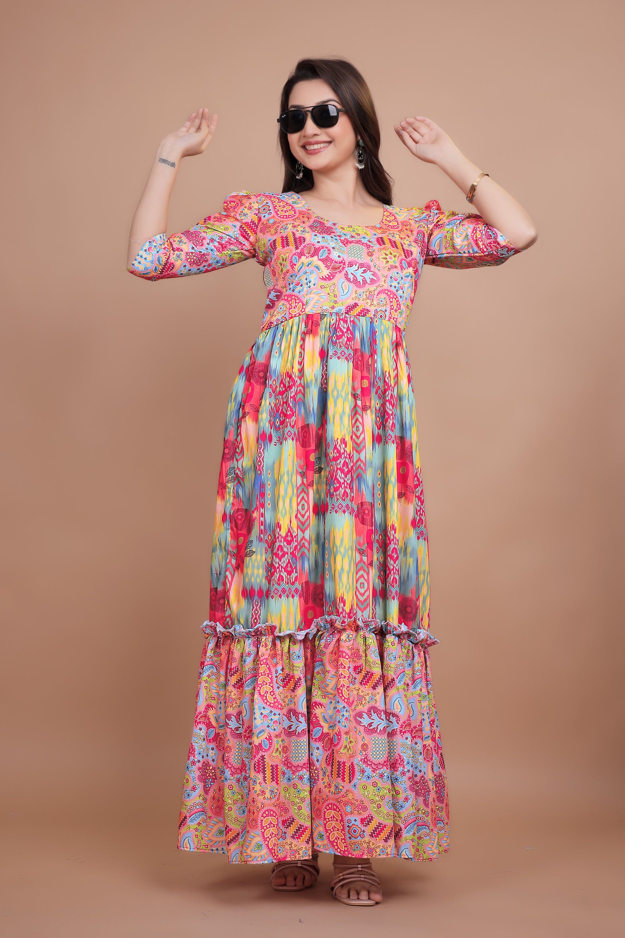 Excellent Pink Designer Gown WIth Pure Muslin Fabric