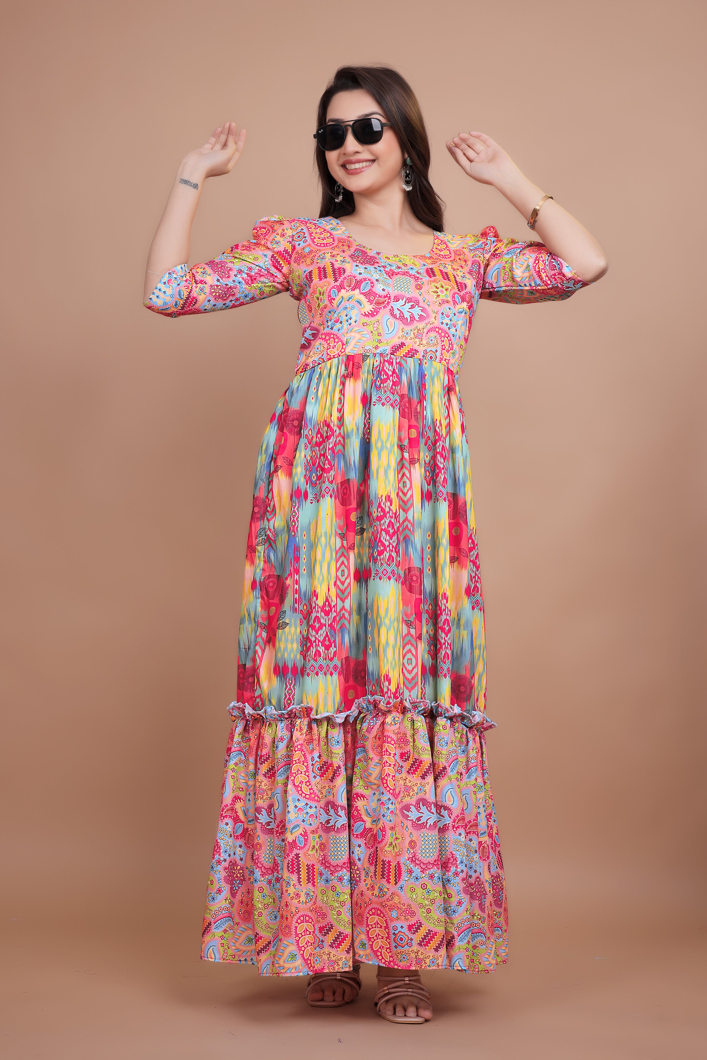 Excellent Pink Designer Gown WIth Pure Muslin Fabric