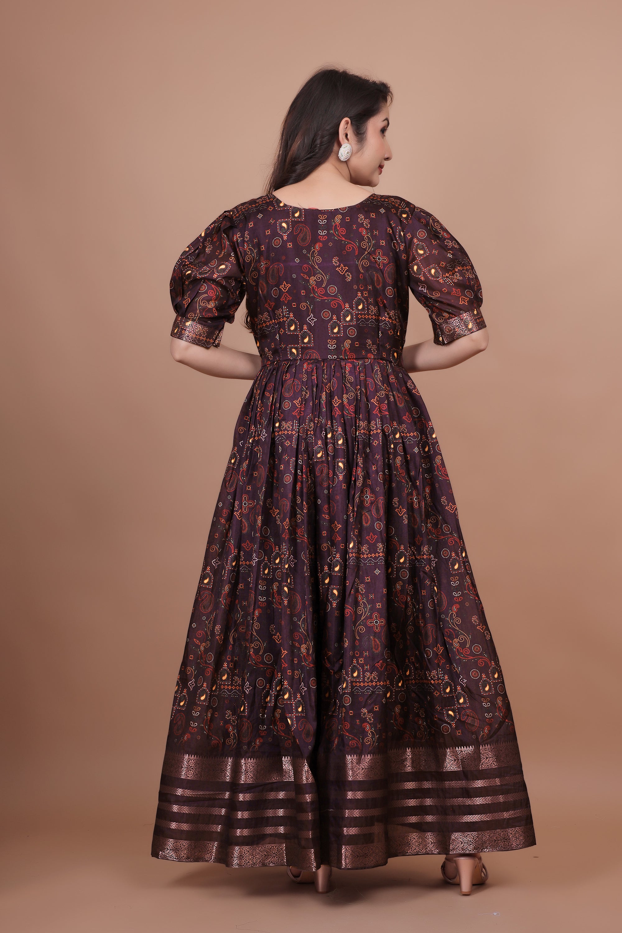 Amazing Designer Gown With Zari Wooven Border