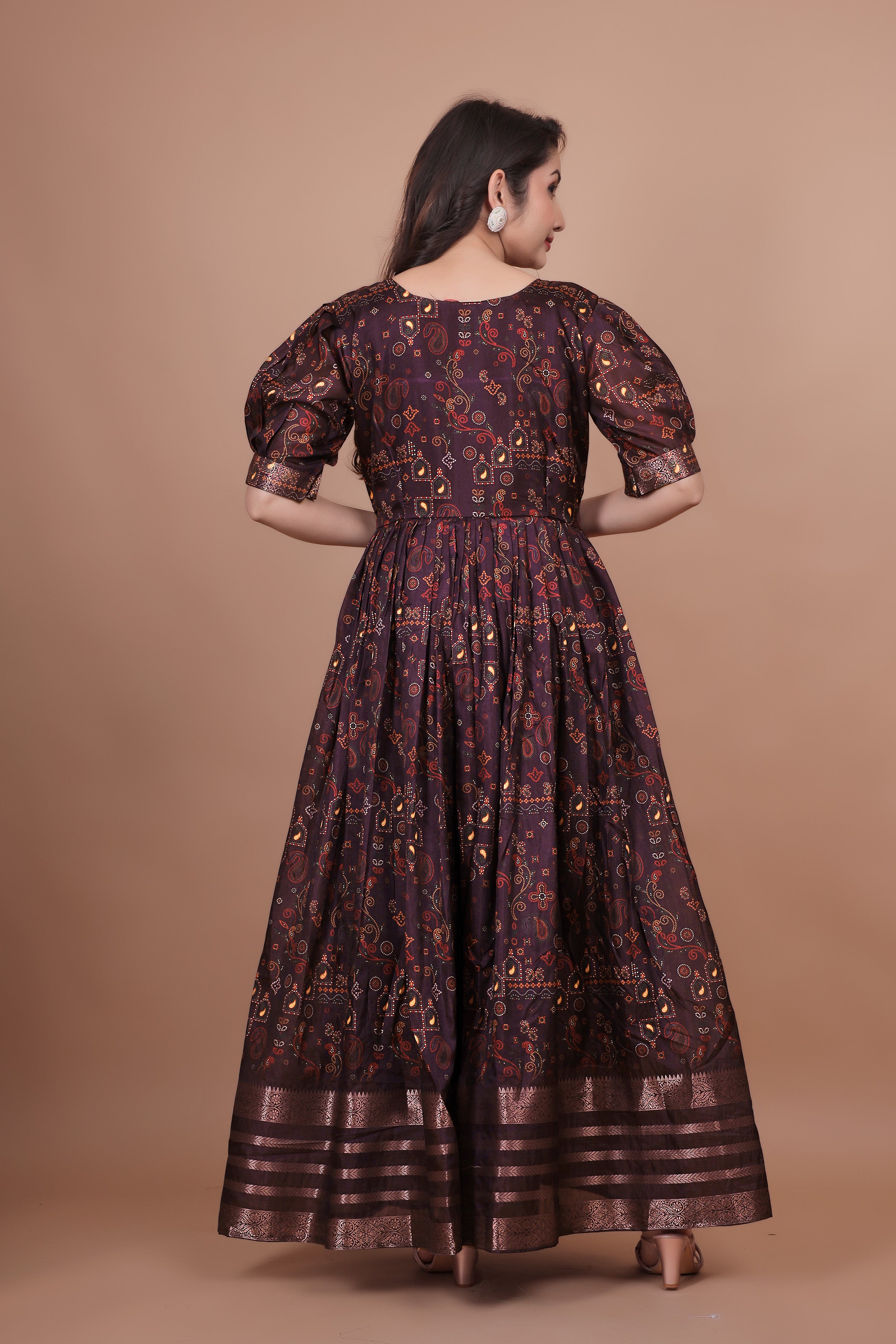 Amazing Designer Gown With Zari Wooven Border