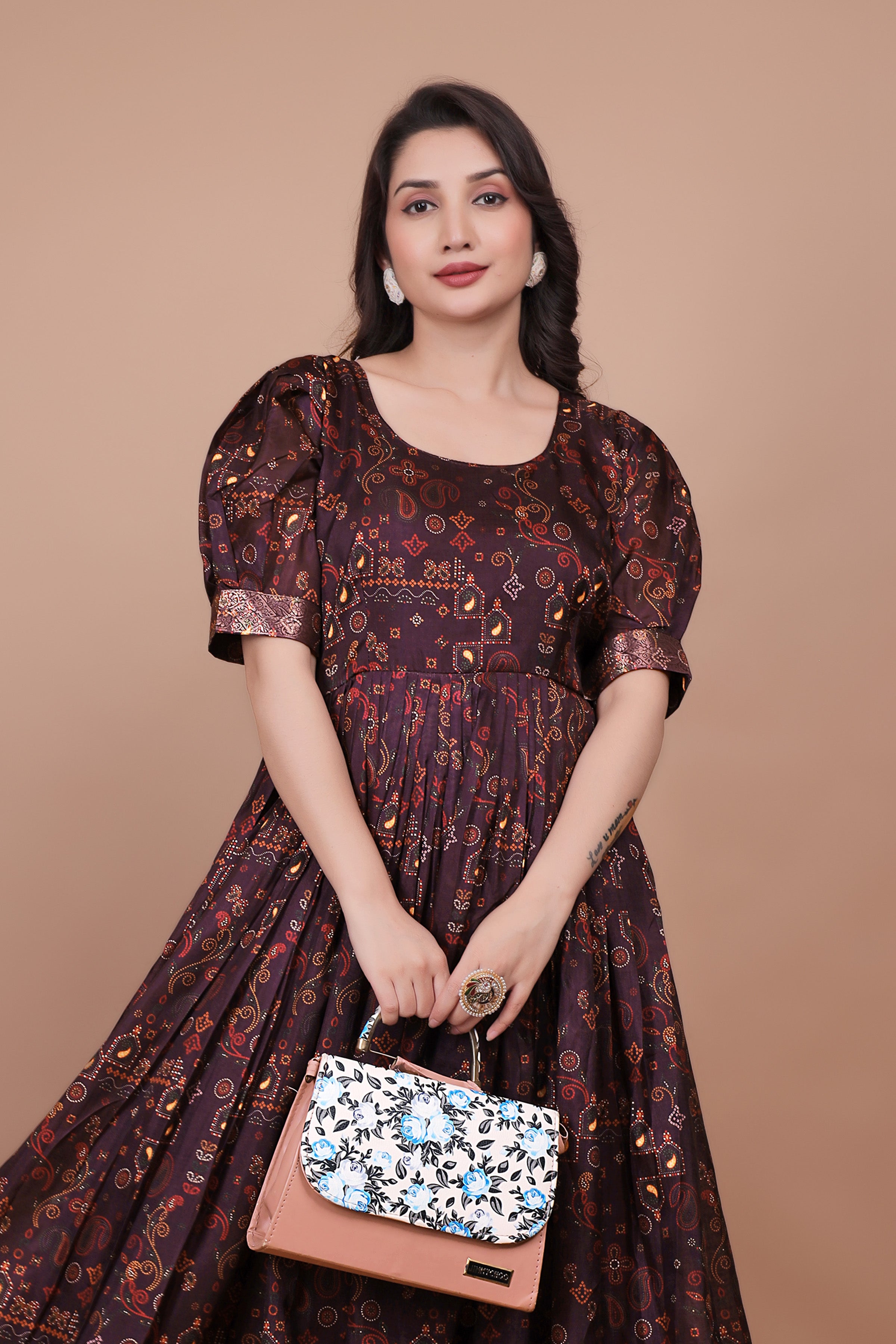 Amazing Designer Gown With Zari Wooven Border