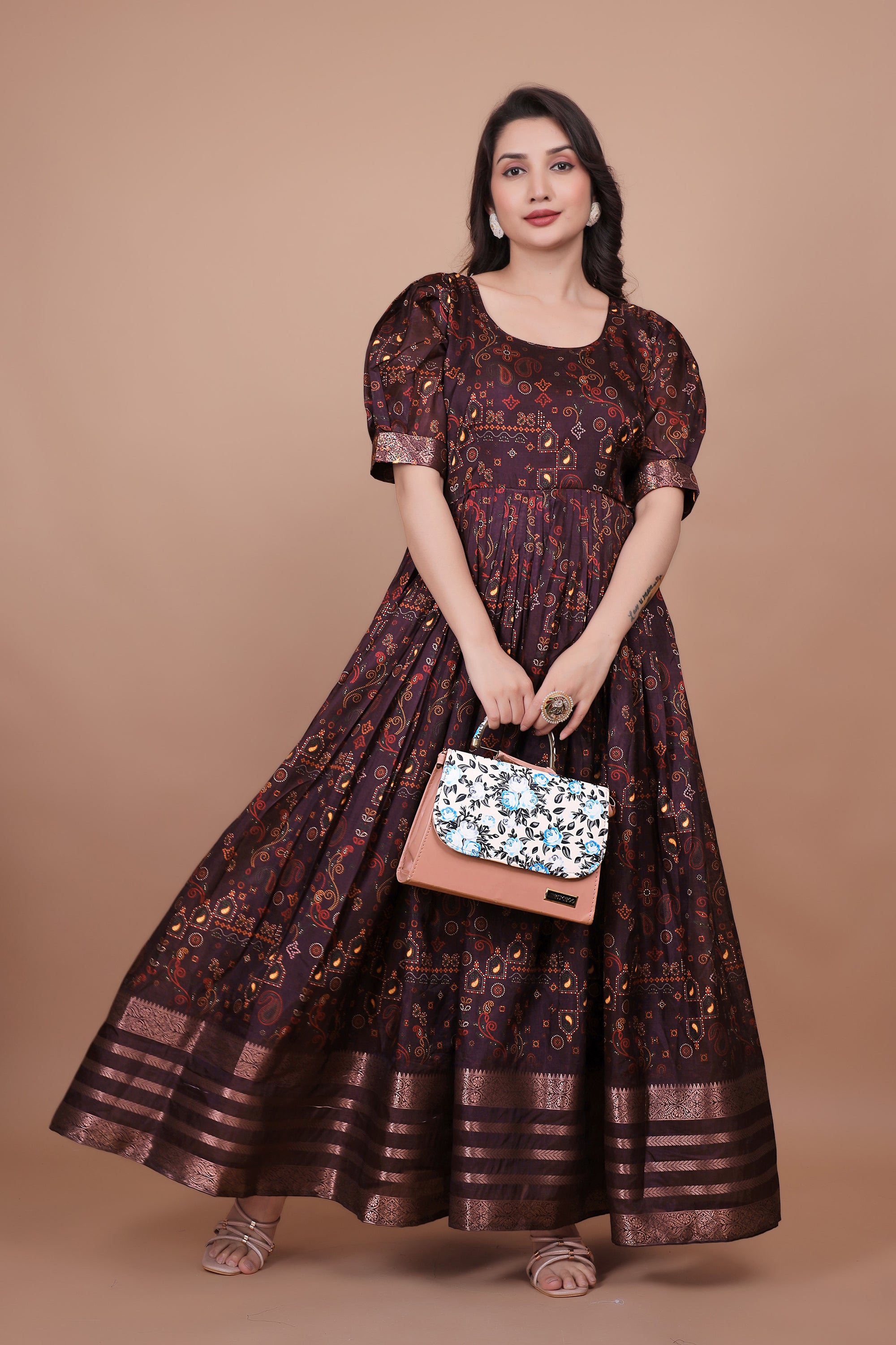 Amazing Designer Gown With Zari Wooven Border