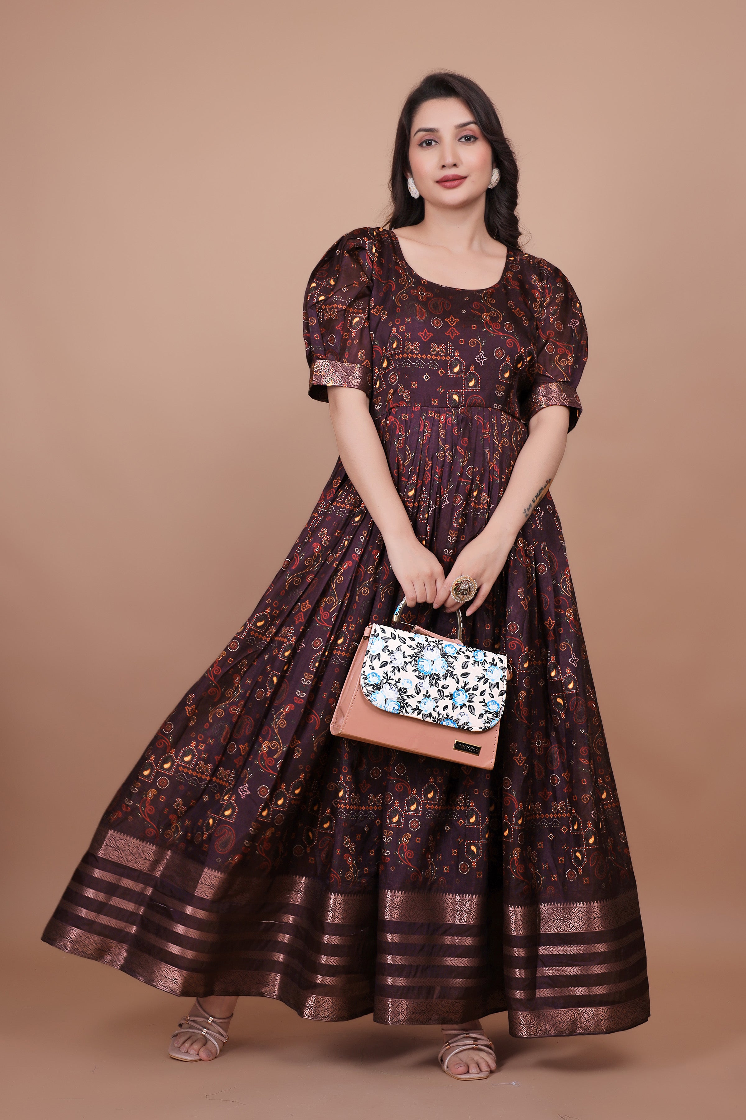 Amazing Designer Gown With Zari Wooven Border