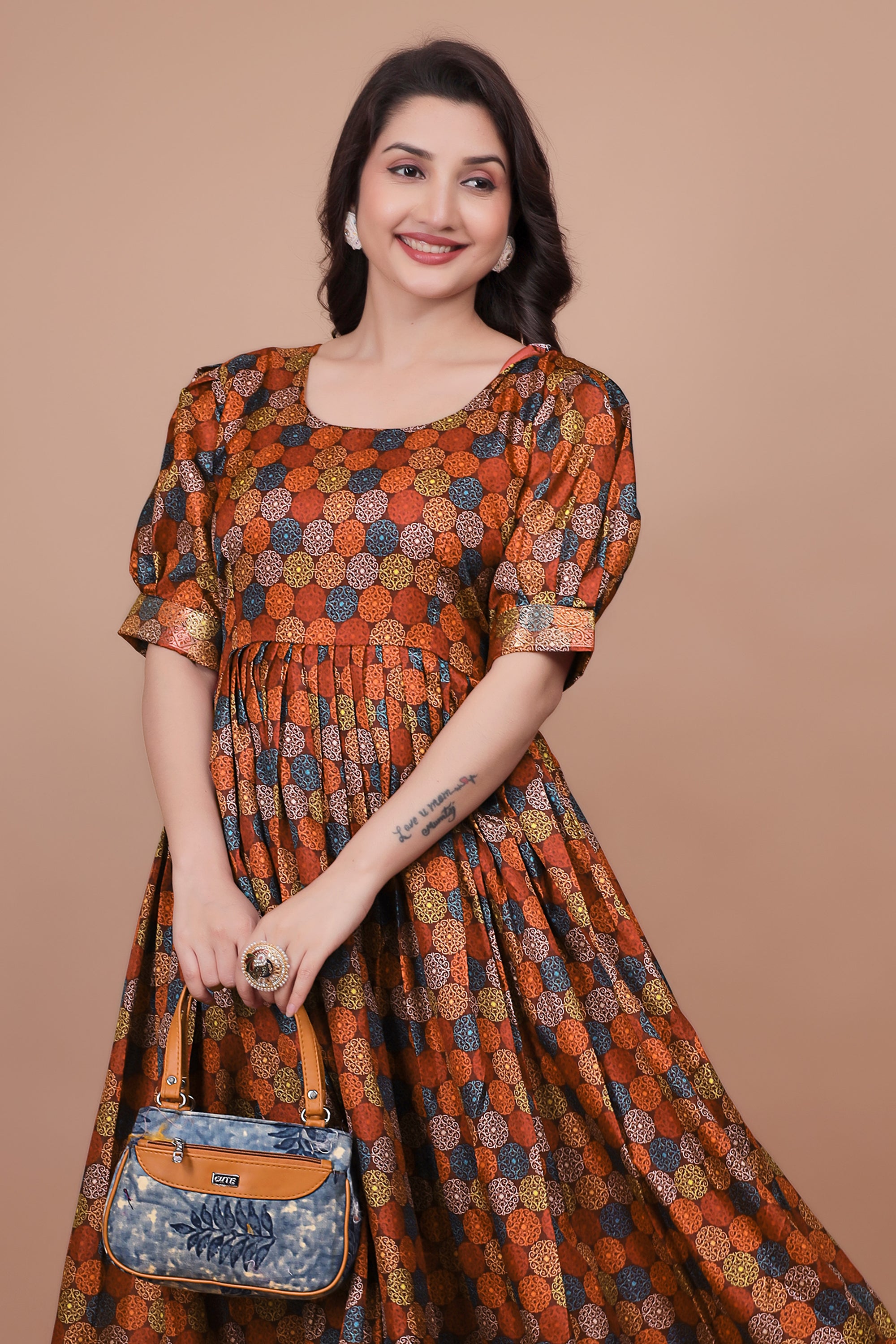 Maroon Pure Dolla Silk Designer Gown for Women – Zari Woven Border | 5 Meter Flair | Fully Stitched & Ready to Wear