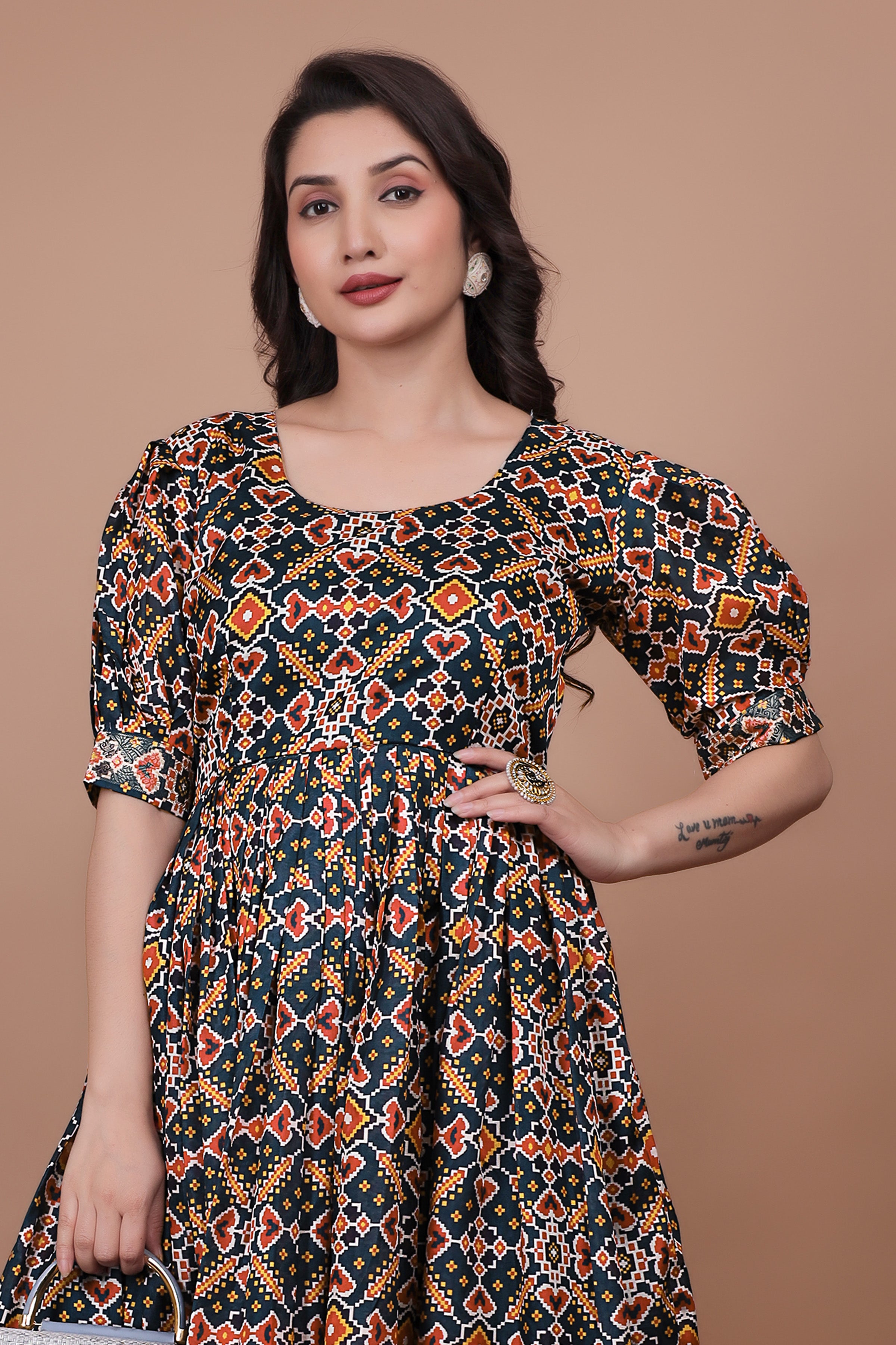 Excellent Designer Gown With Wooven Border