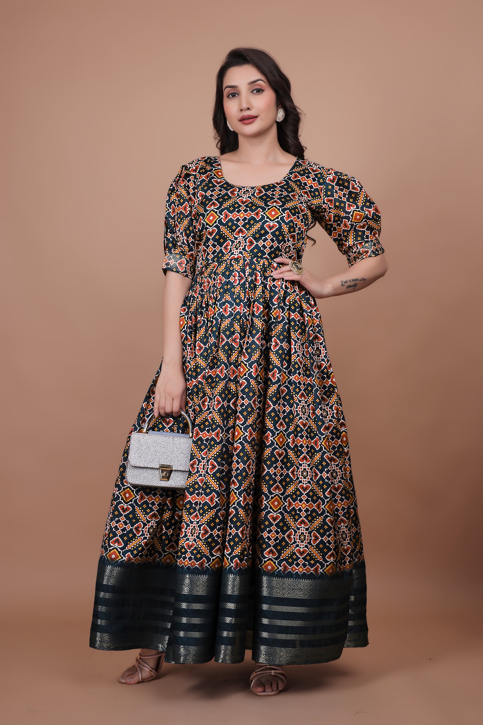 Excellent Designer Gown With Wooven Border