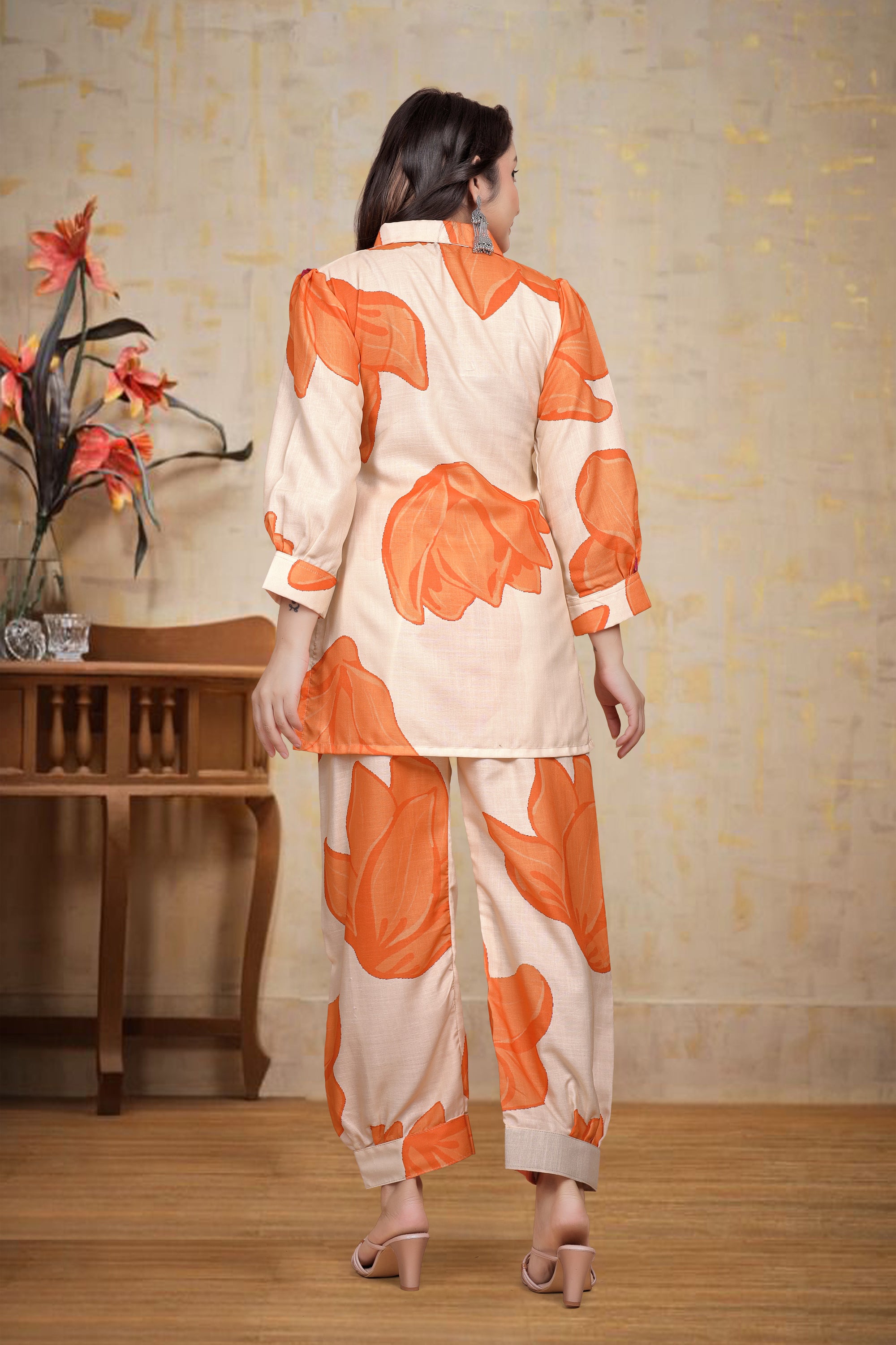 Orange Premium Pure Linen Co-ord Sets for Women – Ready to Wear 2-Piece Outfit | Stylish & Comfortable Matching Set