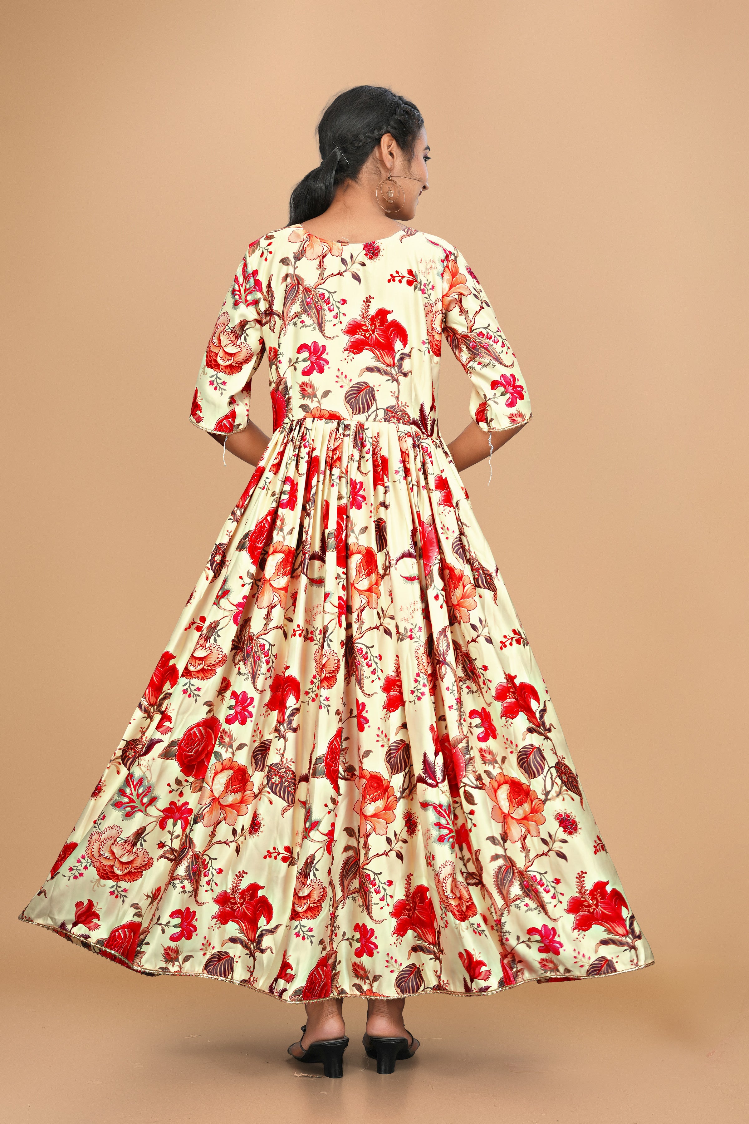 Beautiful Pure Satin Designer Gown for Women – 6 Meter Flair | Green Partywear Gown | Ready to Wear