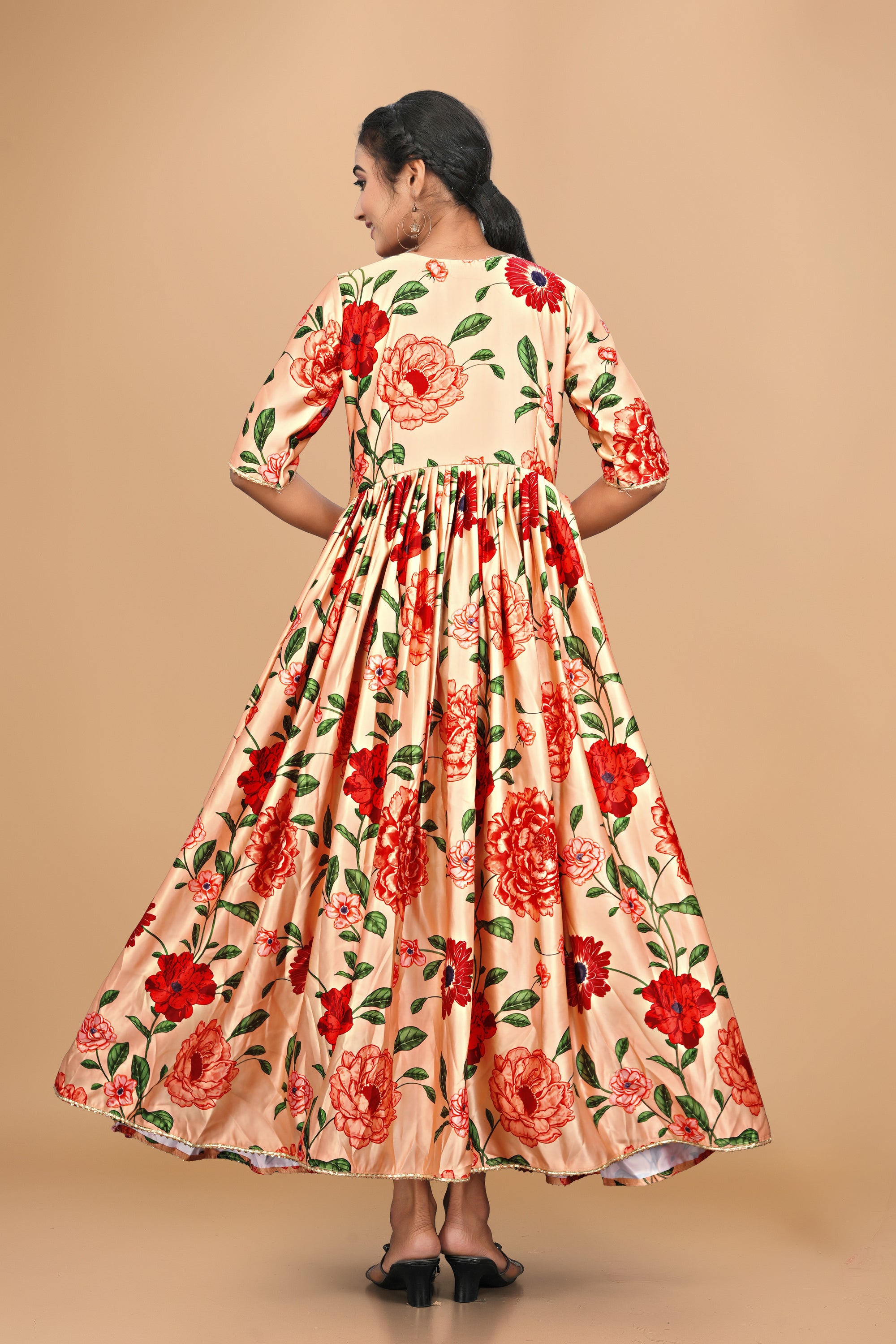 Amazing Pure Satin Designer Gown for Women – 6 Meter Flair | Green Partywear Gown | Ready to Wear