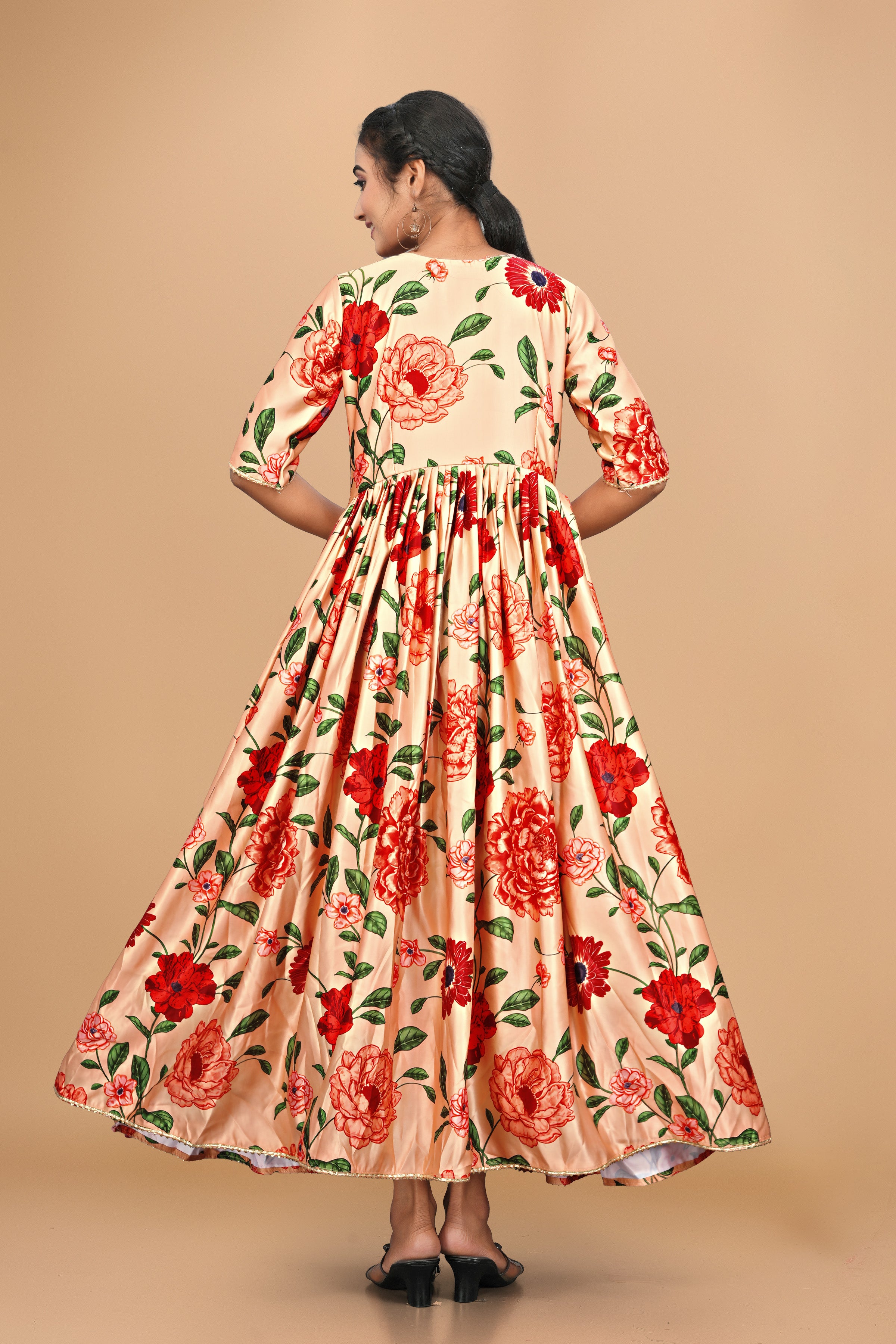 Amazing Pure Satin Designer Gown for Women – 6 Meter Flair | Green Partywear Gown | Ready to Wear