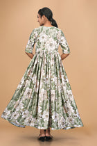 Elegant Pure Satin Designer Gown for Women – 6 Meter Flair | Green Partywear Gown | Ready to Wear