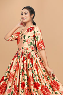 Amazing Pure Satin Designer Gown for Women – 6 Meter Flair | Green Partywear Gown | Ready to Wear